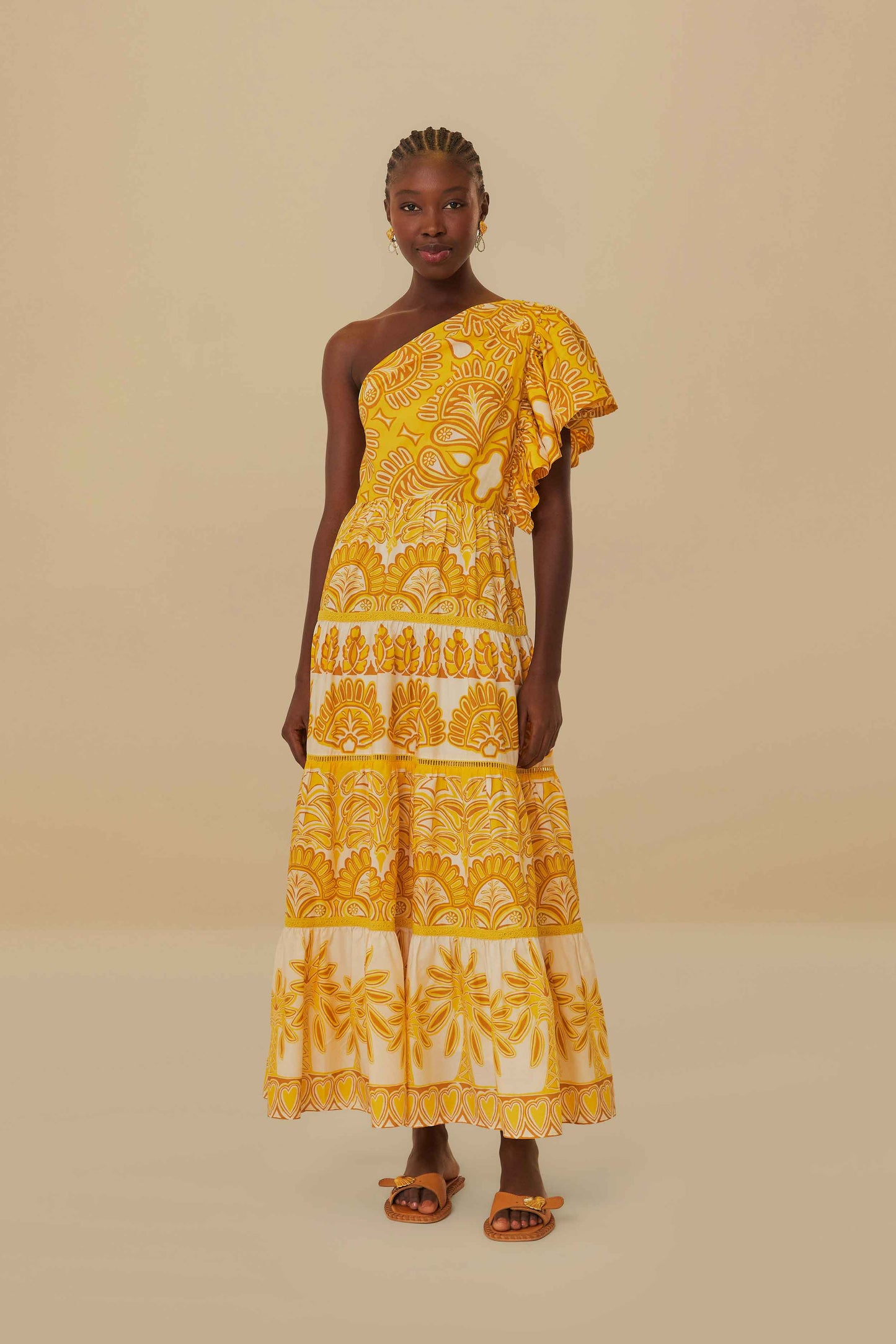 Yellow Ainika Tapestry One Shoulder Maxi Dress