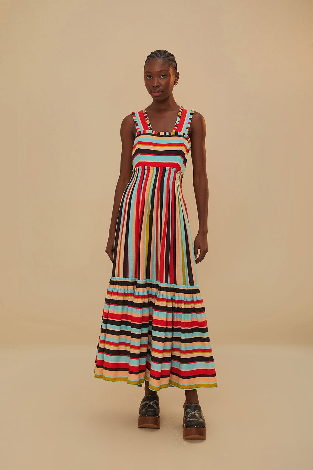 Color Stripes Sleeveless Maxi Dress