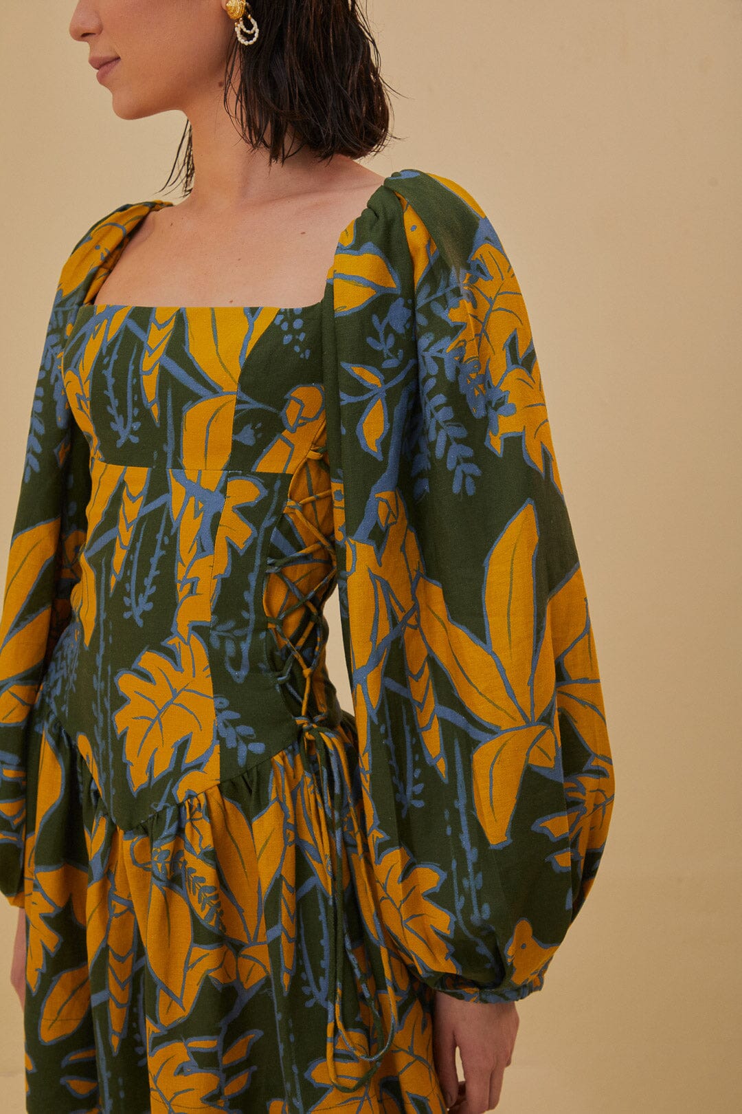 Green Foliage Sketch Lenzing™ Ecovero™ Euroflax™ Mini Dress