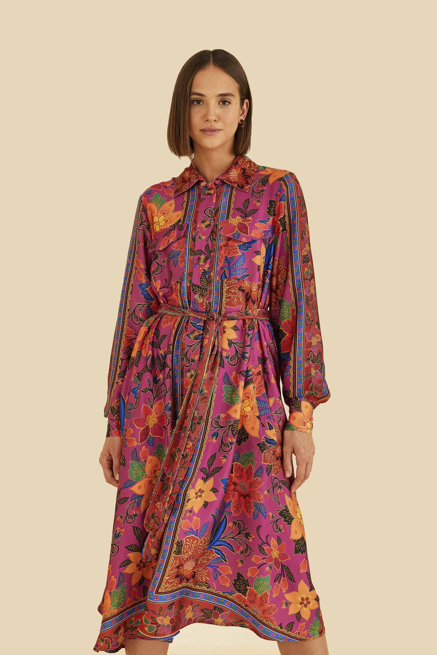 Pink Tropical Tapestry Lenzing™ Ecovero™ Viscose Shirtdress