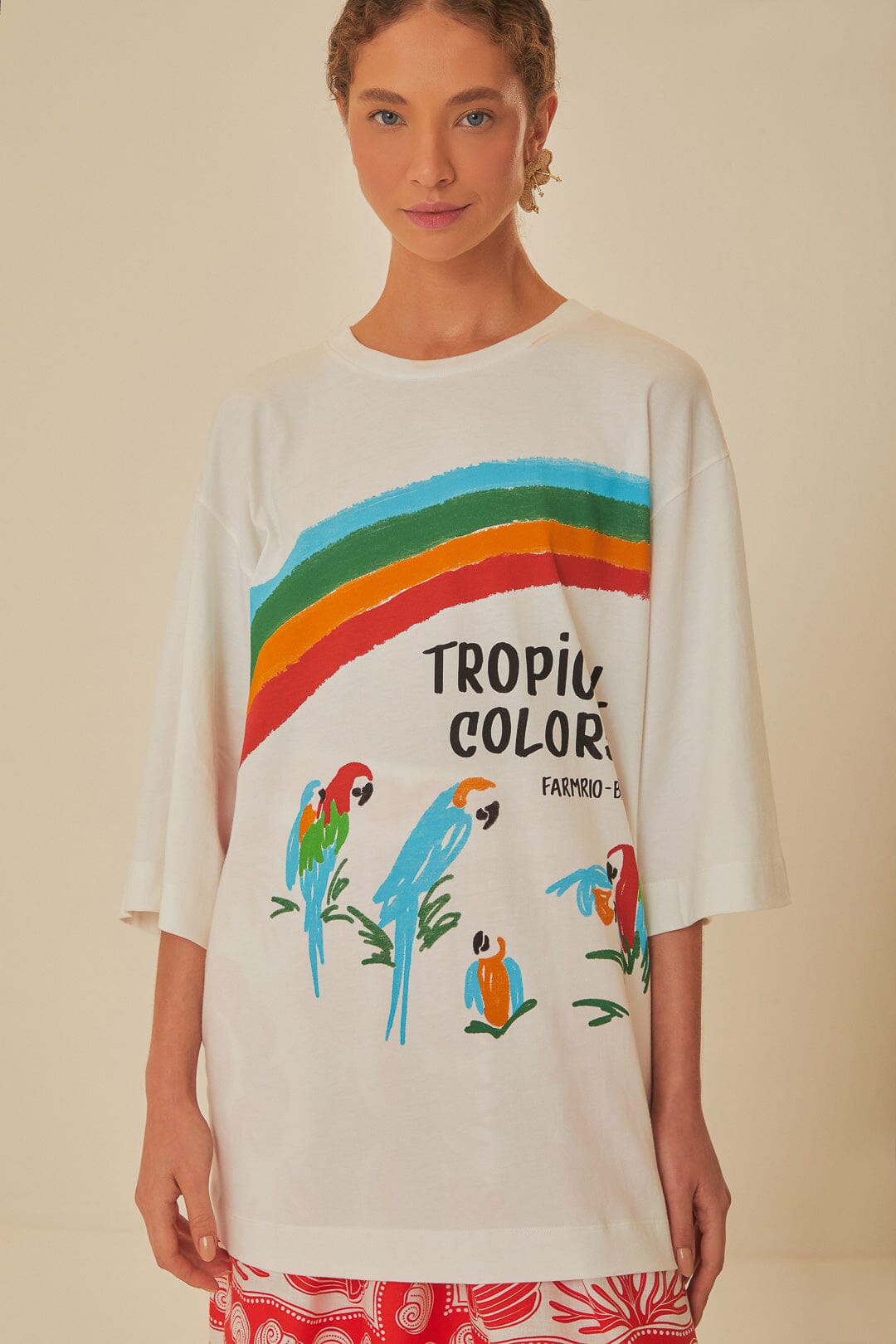 White Tropical Colors Organic Cotton Oversized T-Shirt