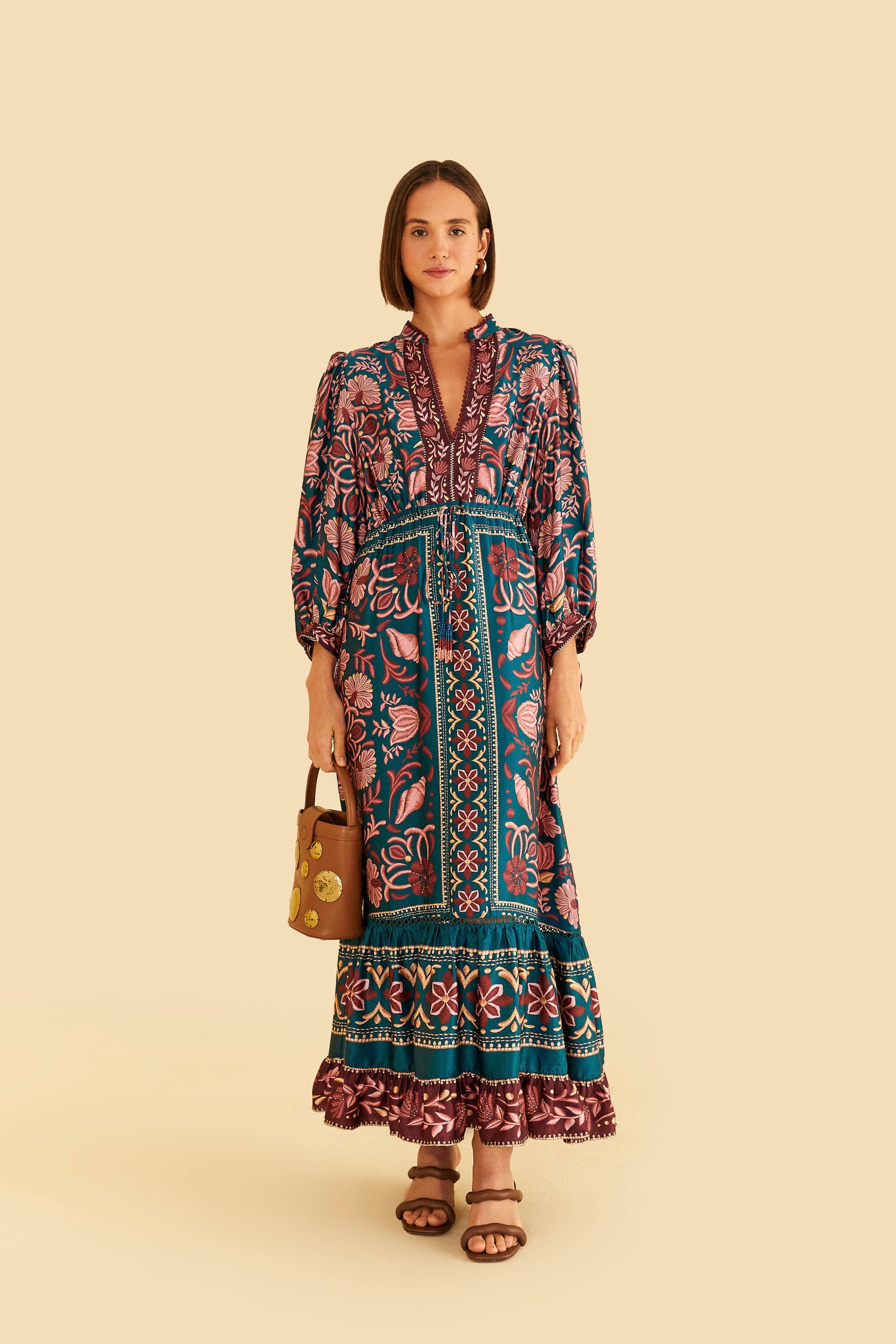 Teal Seashell Tapestry Lenzing™ Ecovero™ Viscose Maxi Dress – FARM Rio