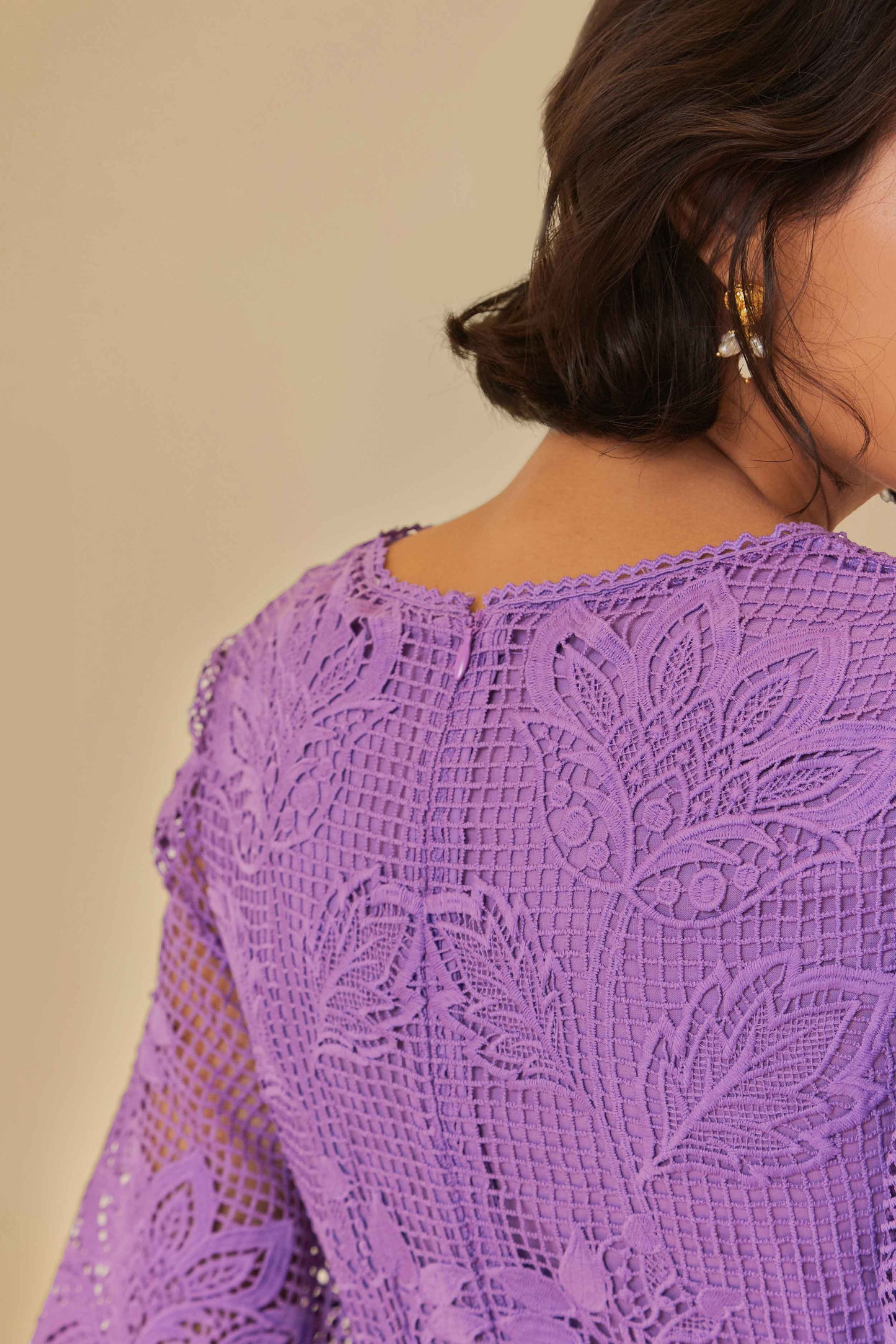 Lilac Guipure Cut-Out Midi Dress