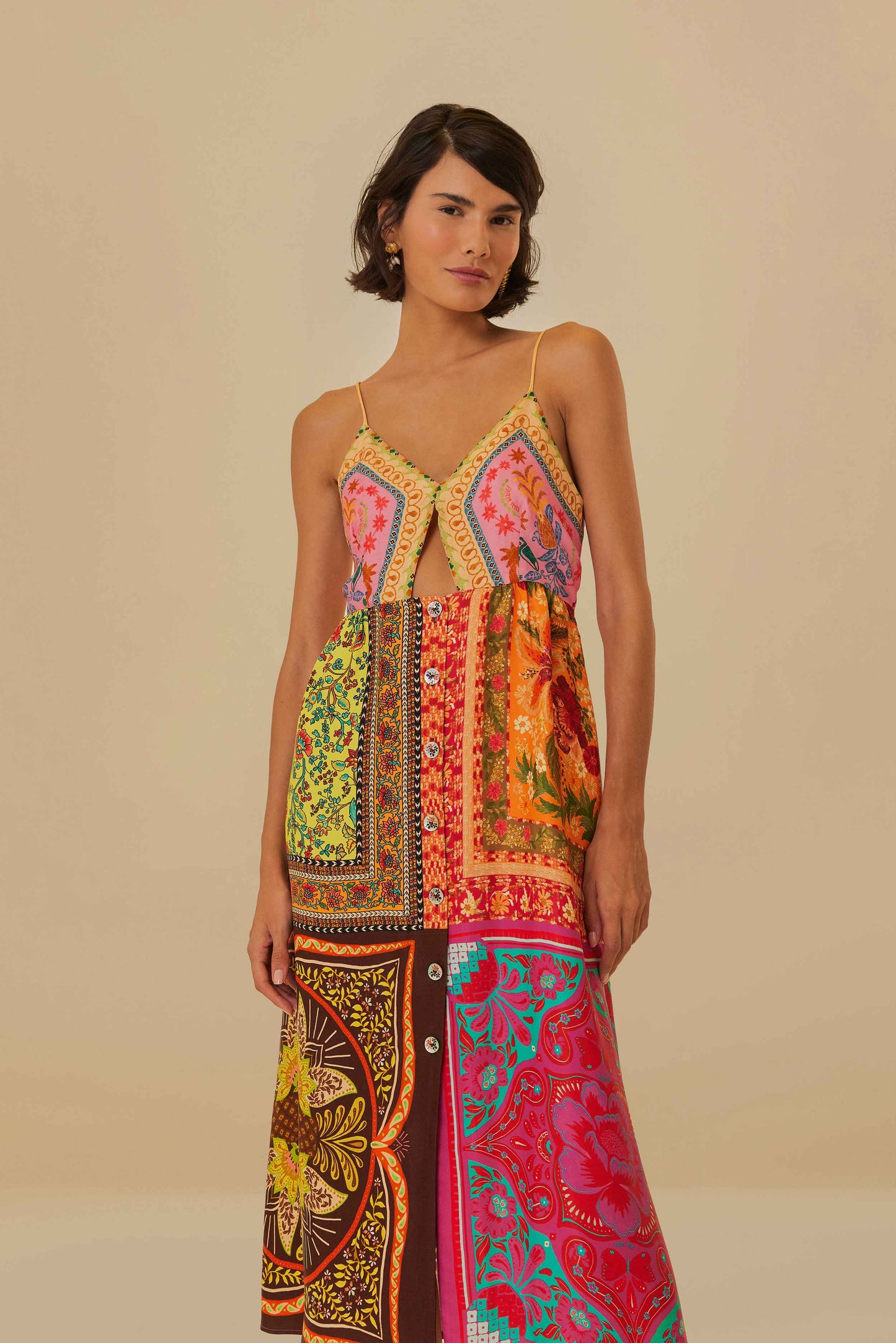 Multicolor Mixed Scarves Lenzing™ Ecovero™ Viscose Midi Dress