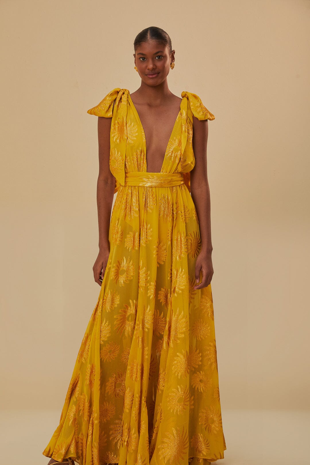 Yellow Gold Sun Jacquard Maxi Dress