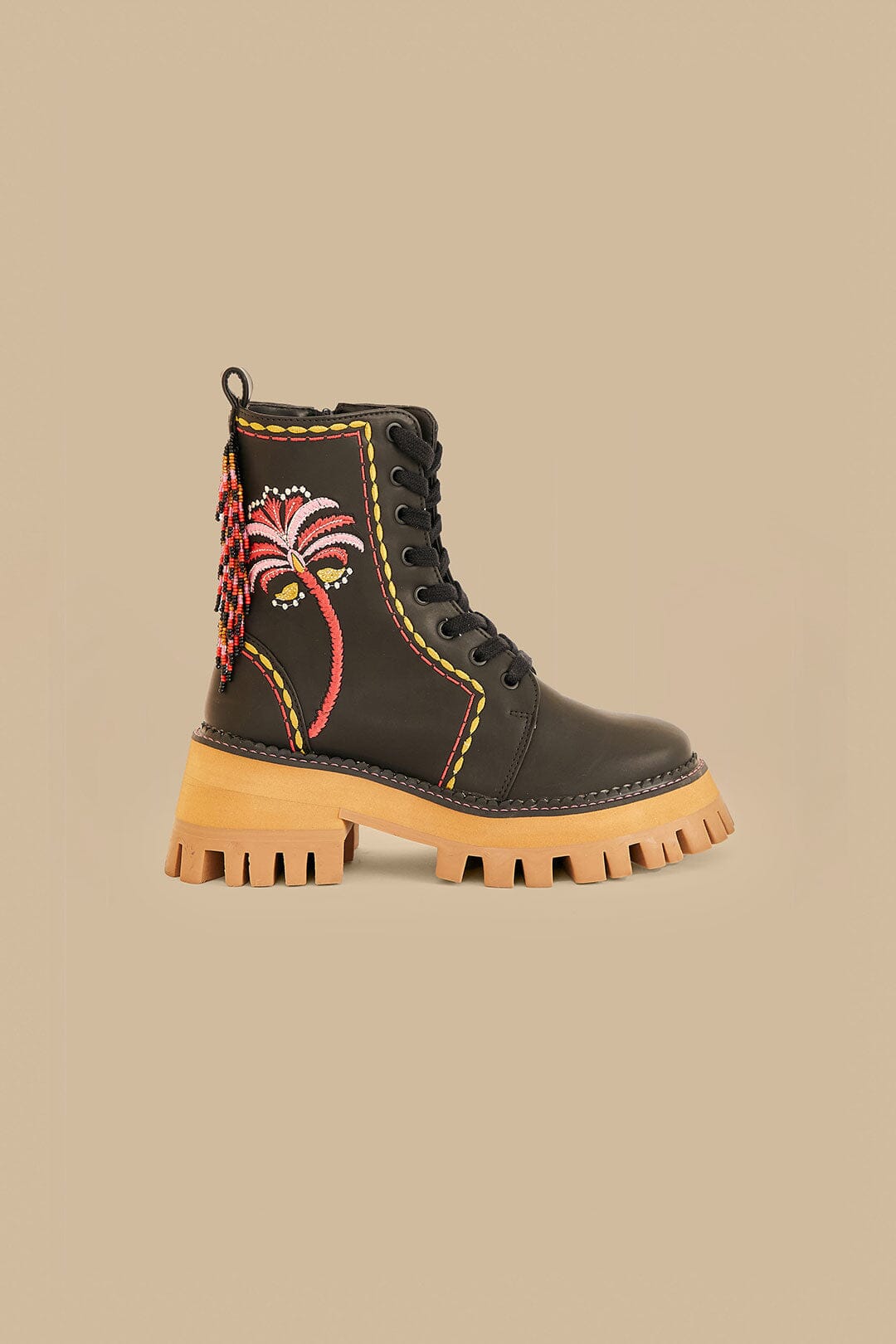 Black Embroidered Mid Boot