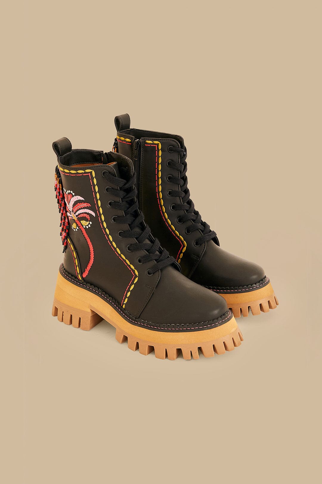 Black Embroidered Mid Boot