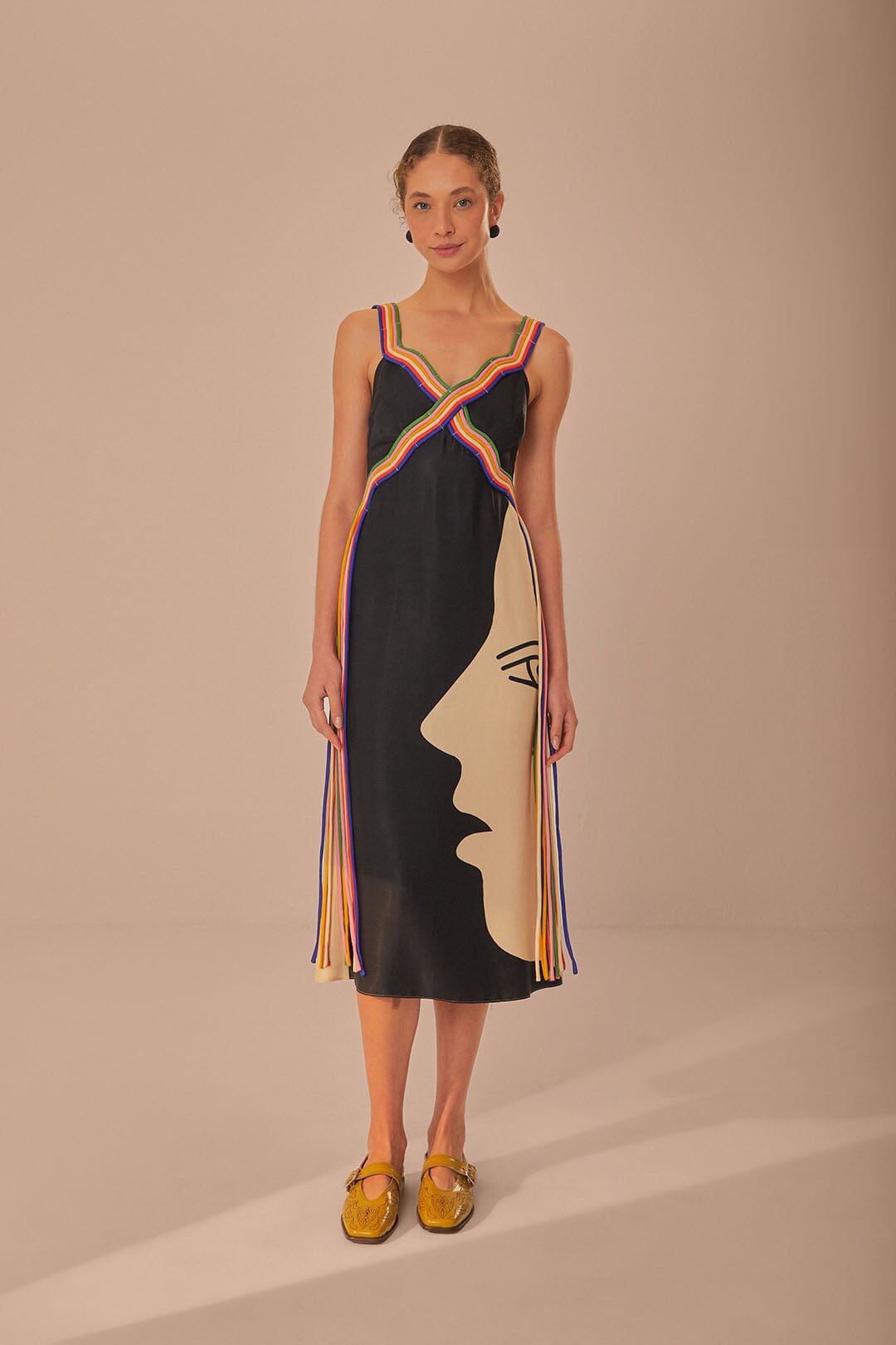 Multicolor Surreal Sleeveless Midi Dress