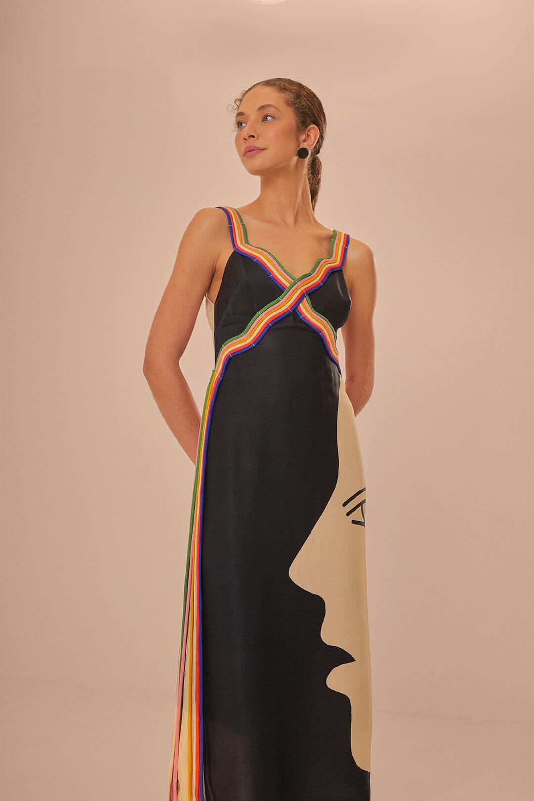 Multicolor Surreal Sleeveless Midi Dress