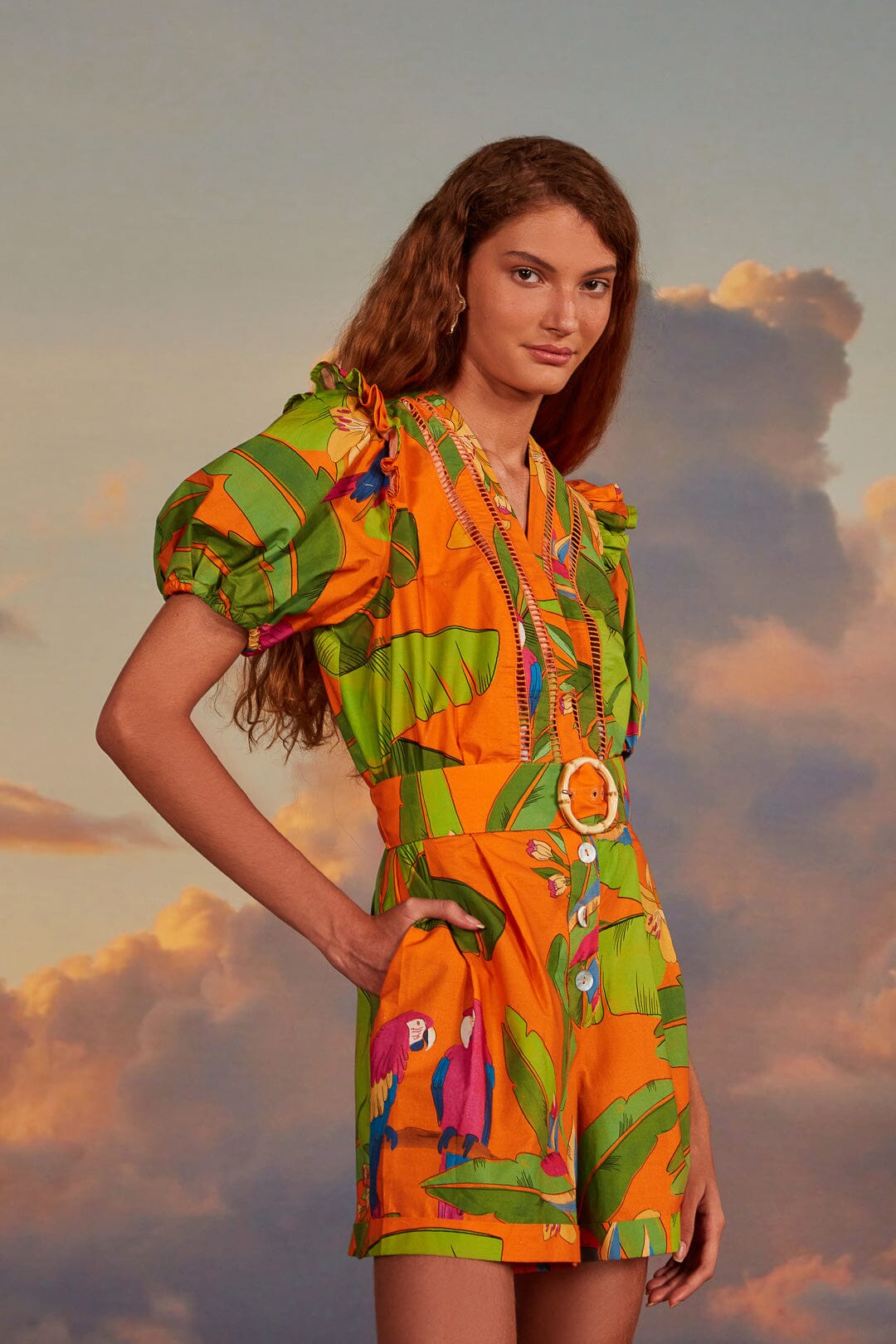 Farm Rio Macaw Twill hotsell Jumpsuit