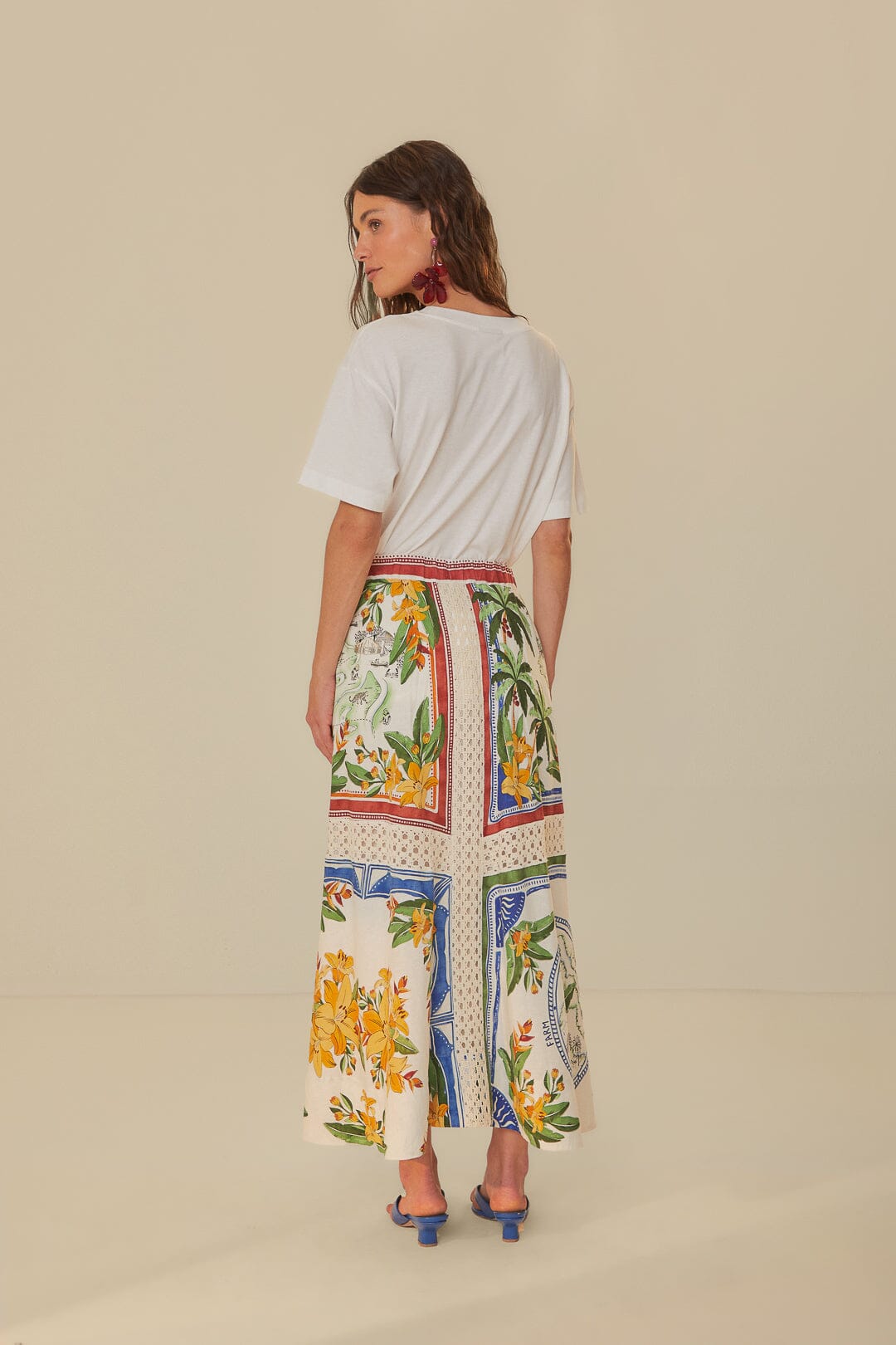 TROPICAL DESTINATION OFF-WHITE MIDI SKIRT