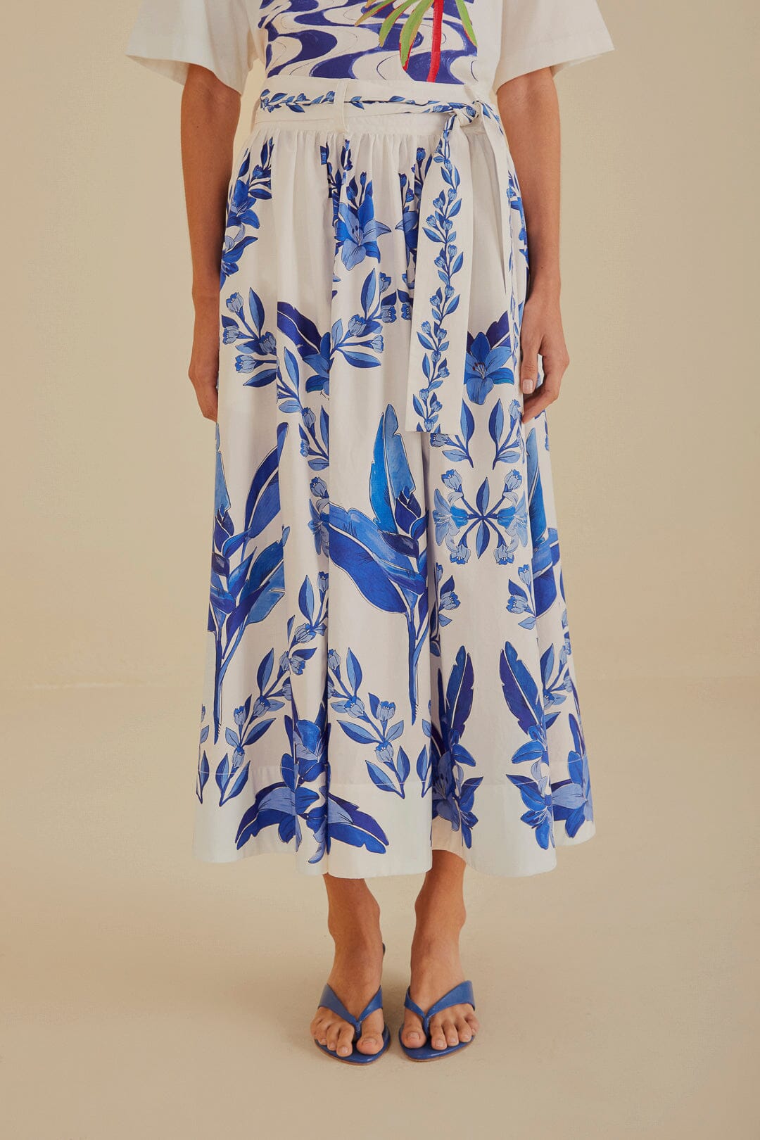 Off-White Blue Yard Organic Cotton Midi Skirt