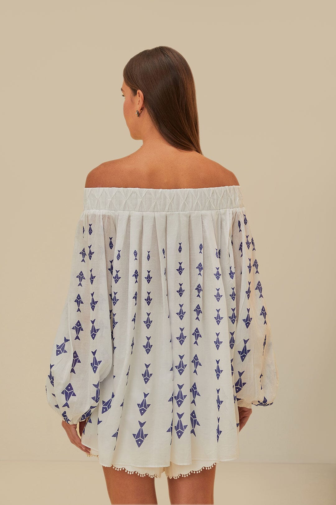 Off-White Graphic Fishes Off-Shoulder Blouse