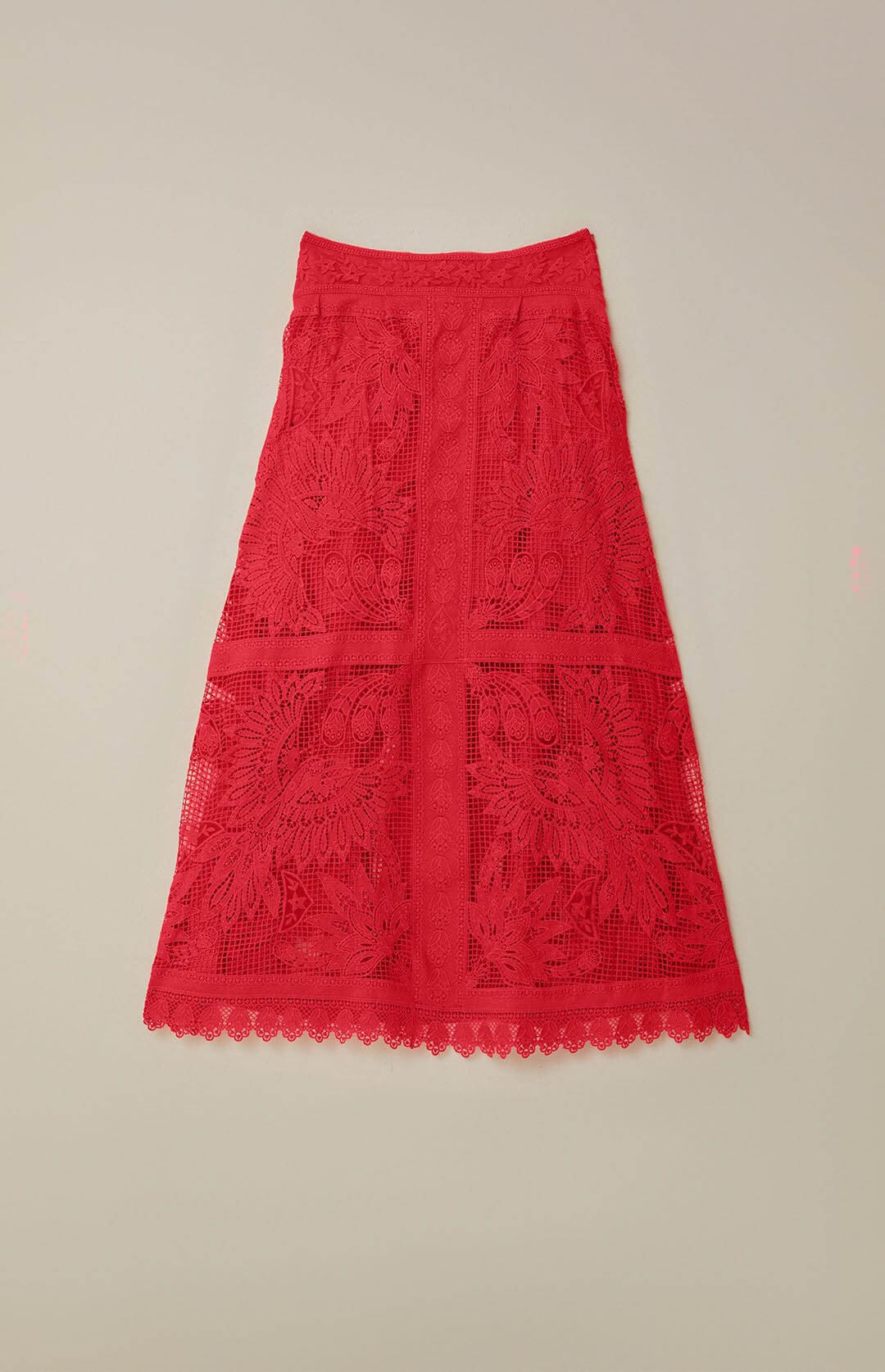 Red Toucan Guipure Midi Skirt