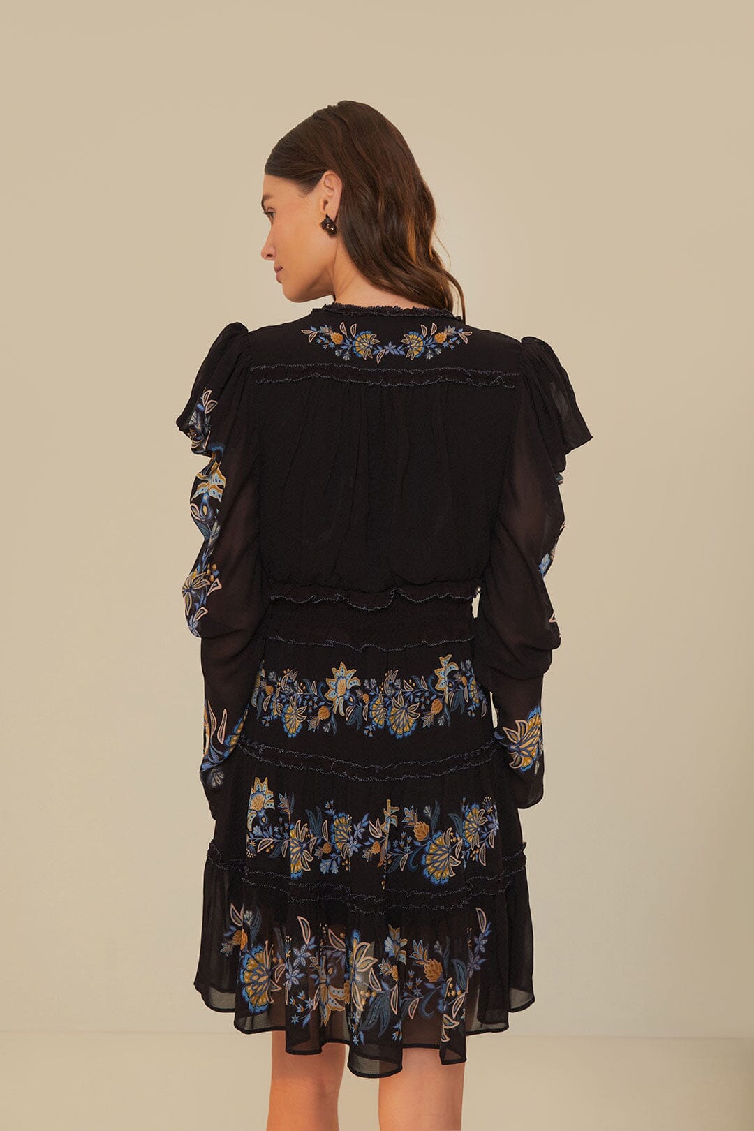 Black Stitched Garden Short Sleeve Midi Dress