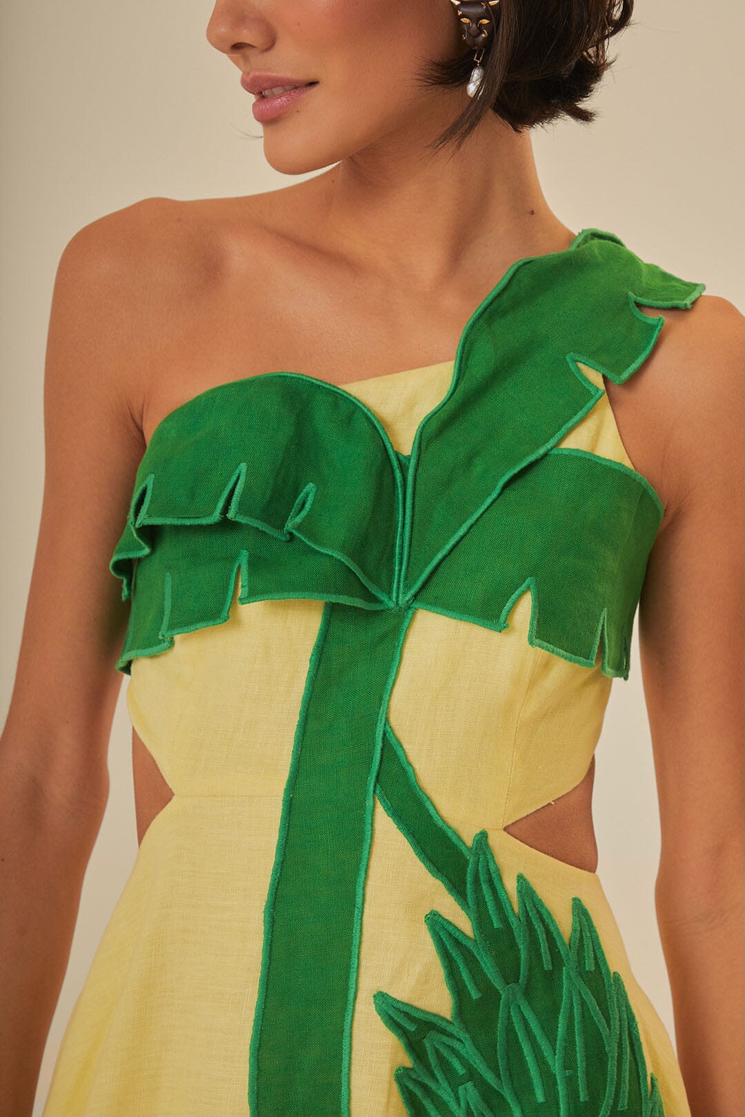 Palm Tree Cutwork Midi Dress