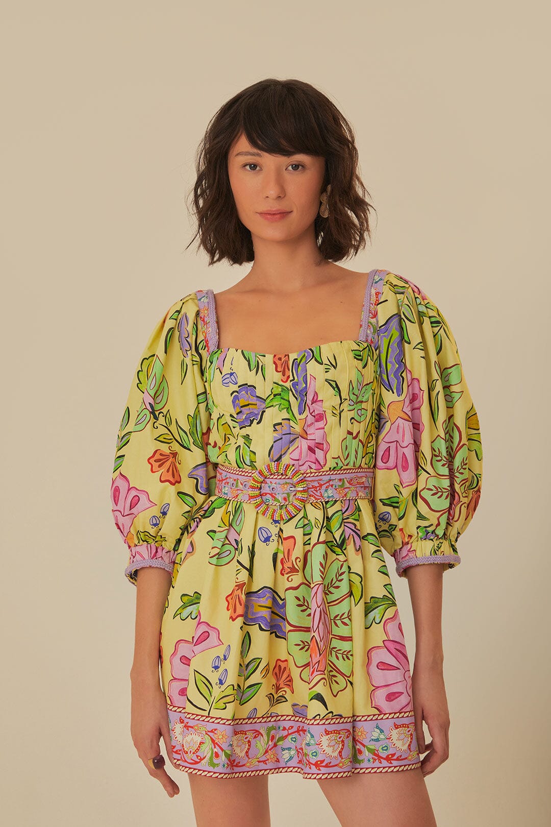 Yellow Floral Insects Short Sleeves Romper