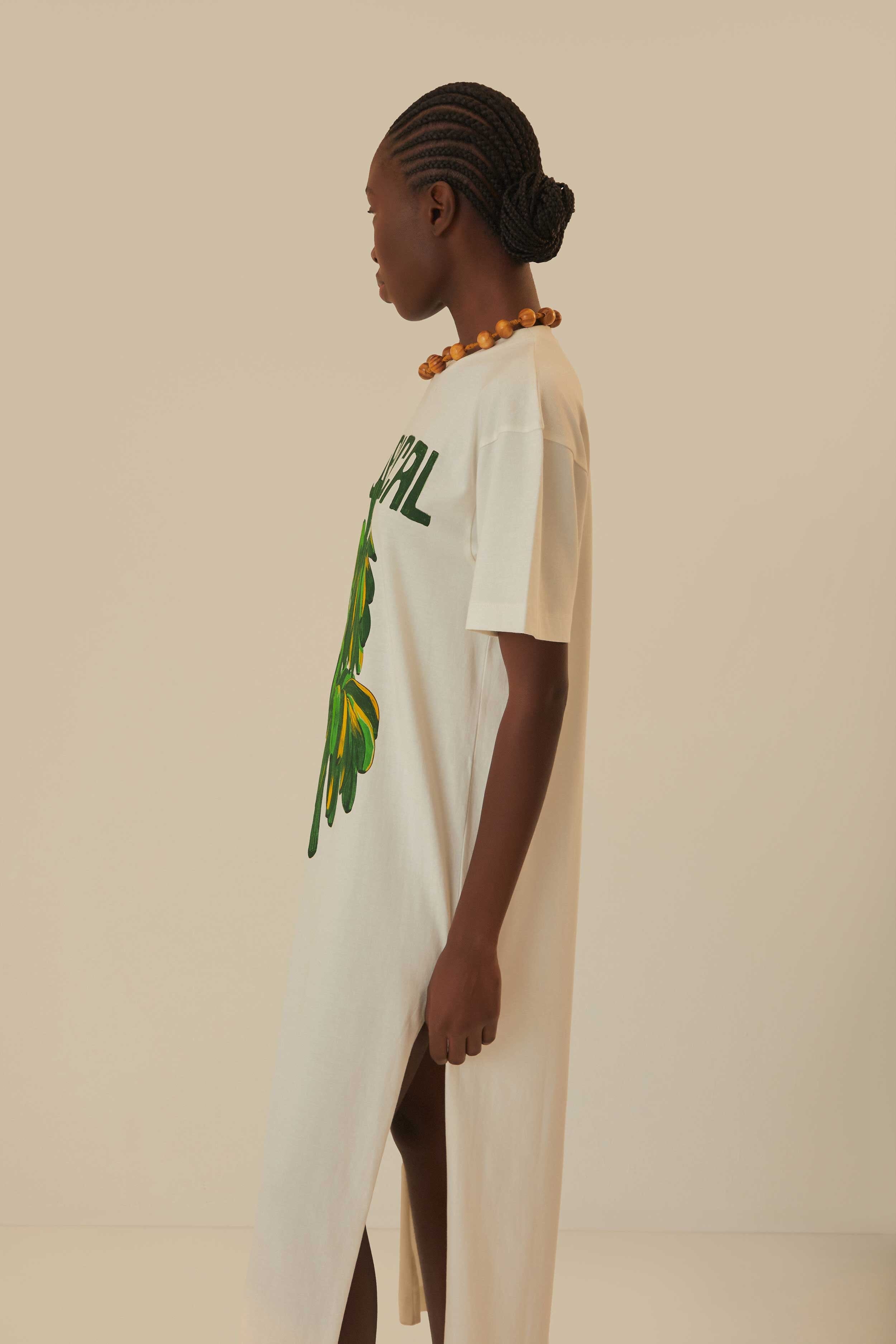 Off White Tropical Organic Cotton T Shirt Dress