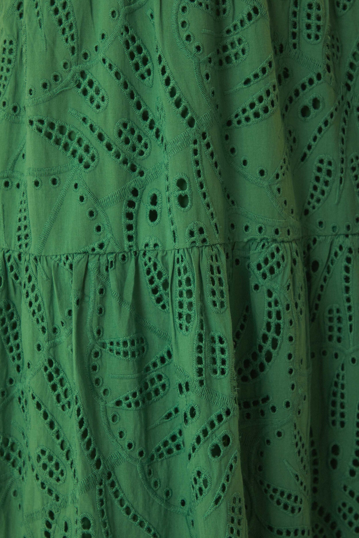 Green Monstera Corset Eyelet Maxi Dress