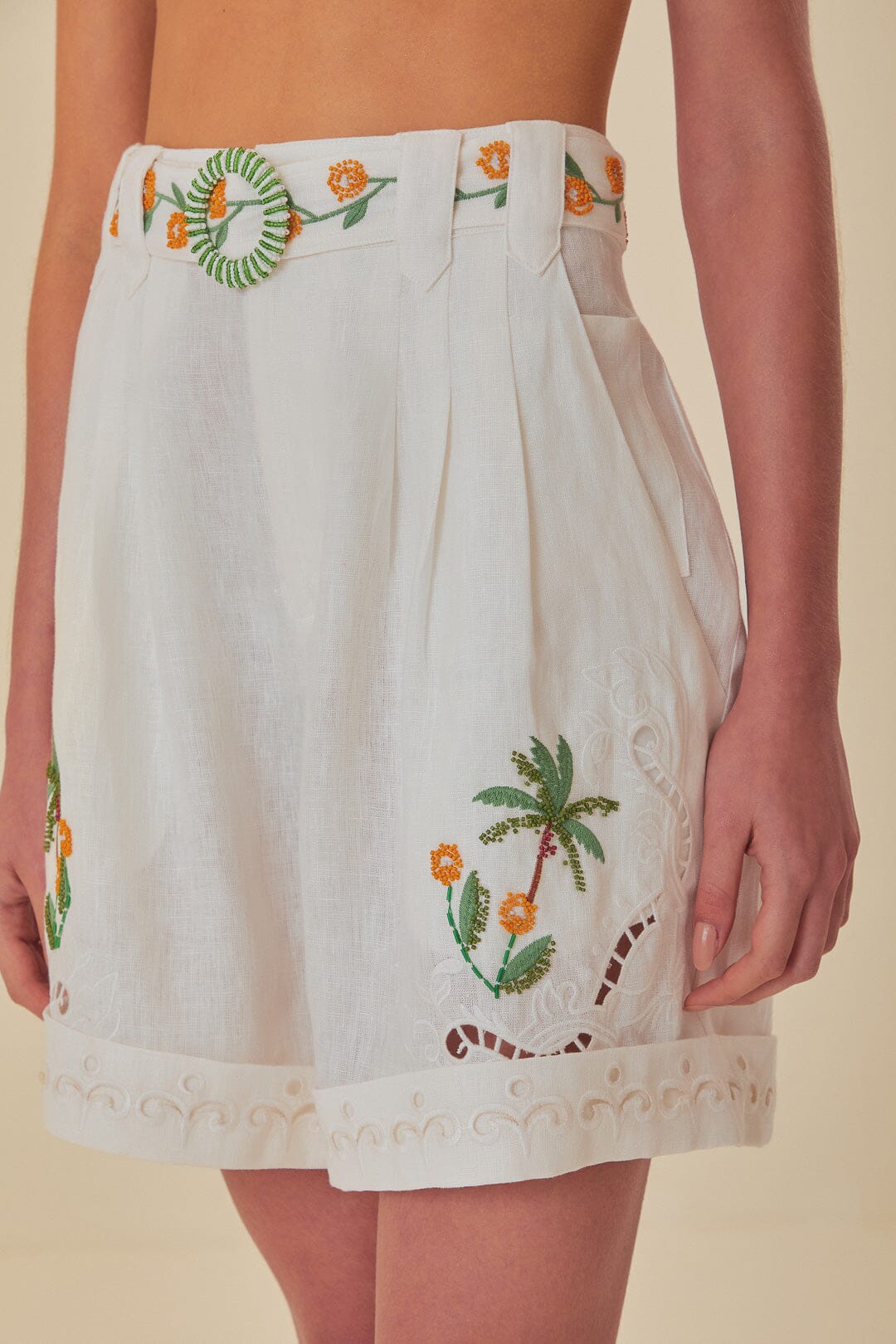 Off-White Coconut Tree Embroidered Richelieu Shorts