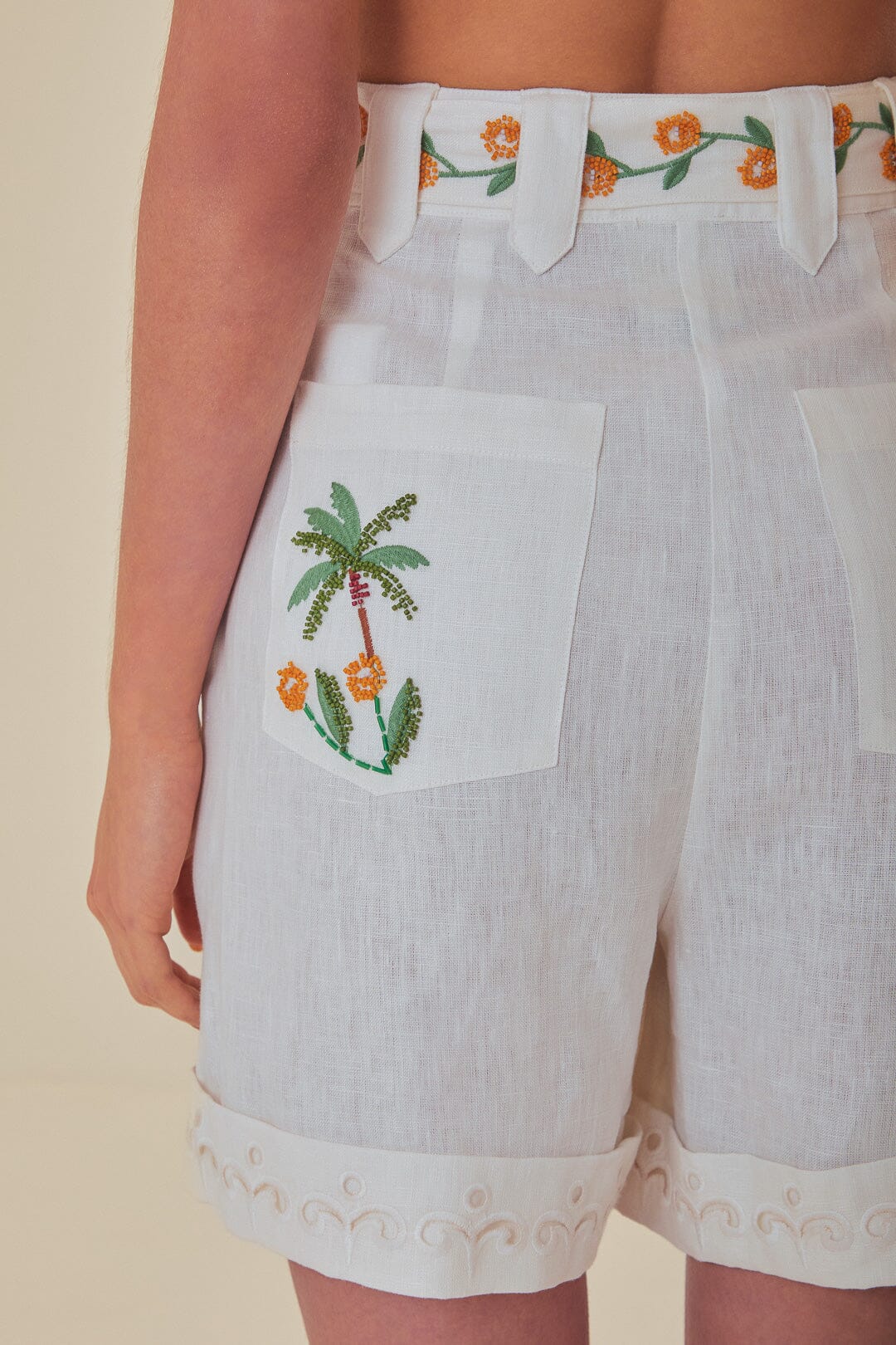 Off-White Coconut Tree Embroidered Richelieu Shorts