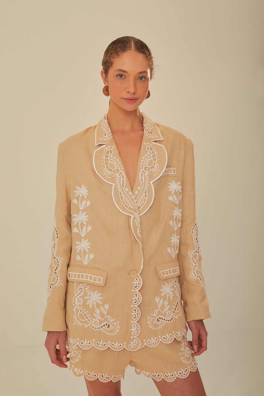 Khaki Embroidered Euroflax™ Premium Linen Blazer