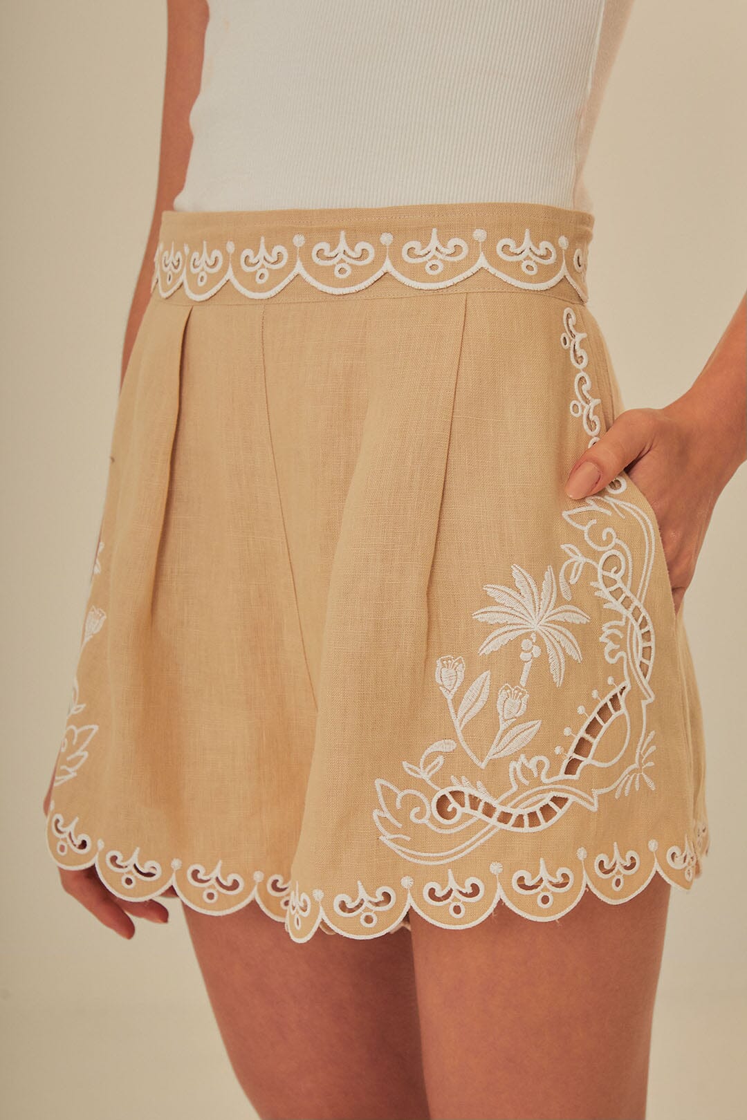 Khaki Embroidered Euroflax™ Premium Linen Shorts