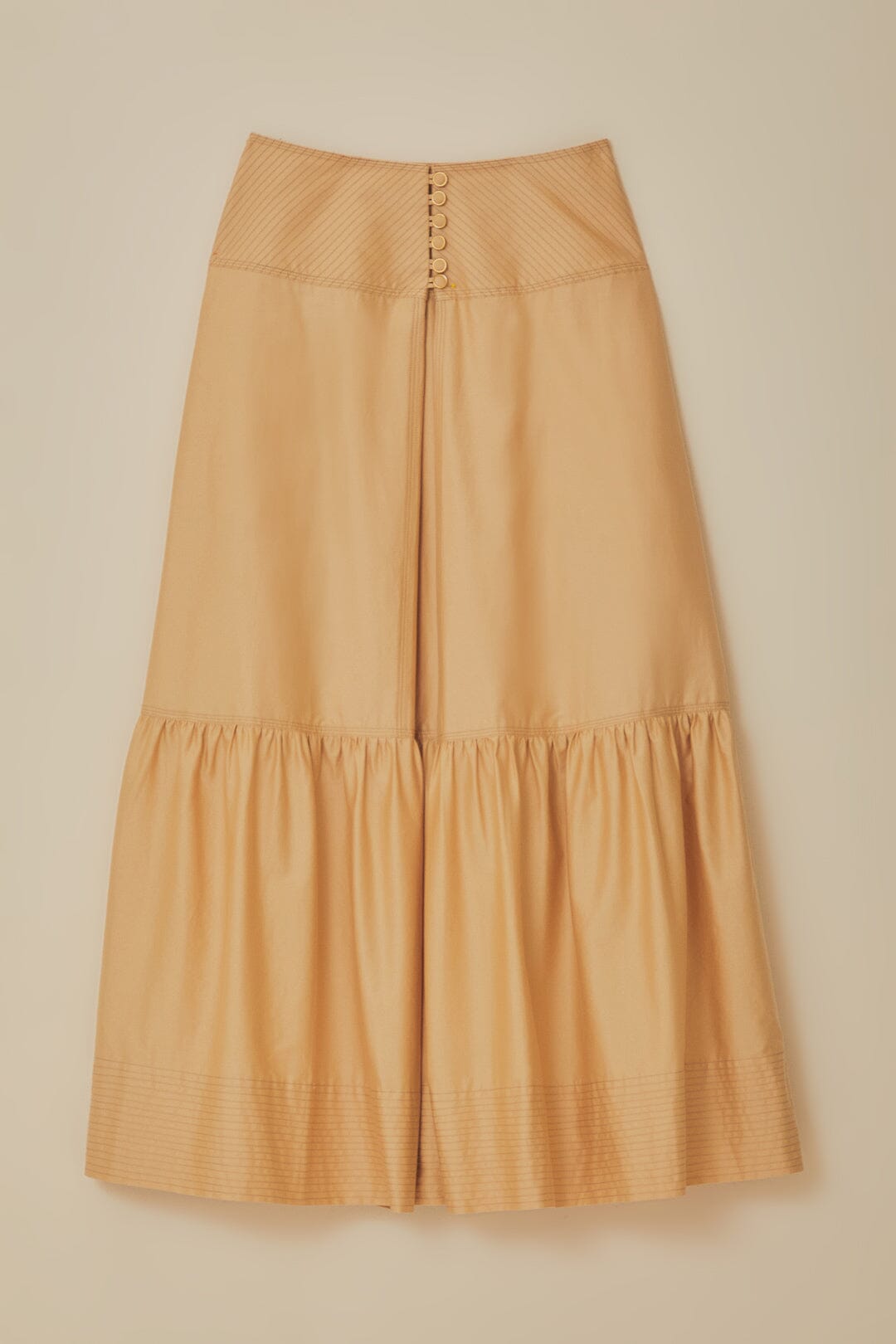 Khaki Topstitching Yoke Organic Cotton Maxi Skirt