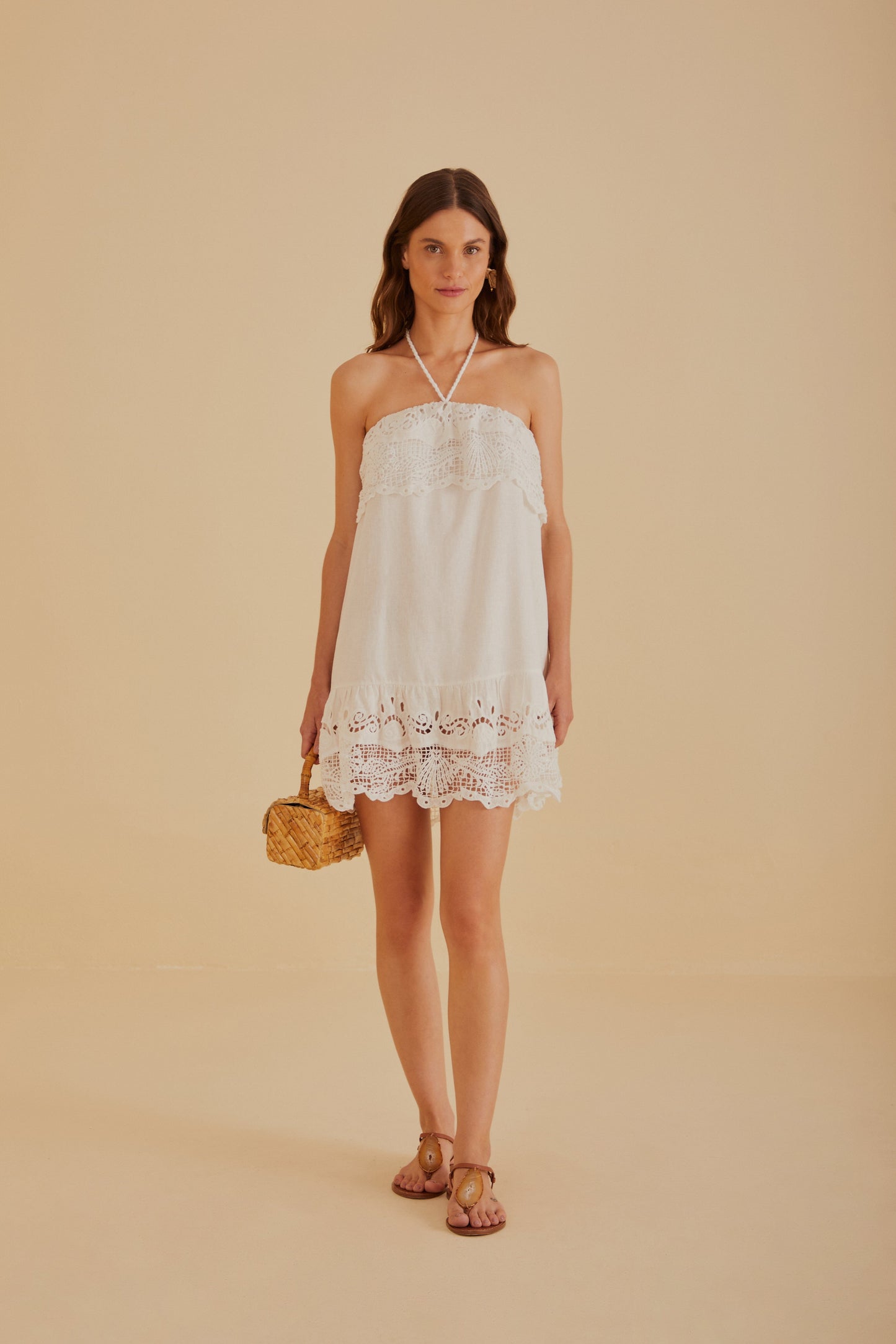 Off-White Embroidered Guipure Euroflax™ Premium Linen Mini Dress