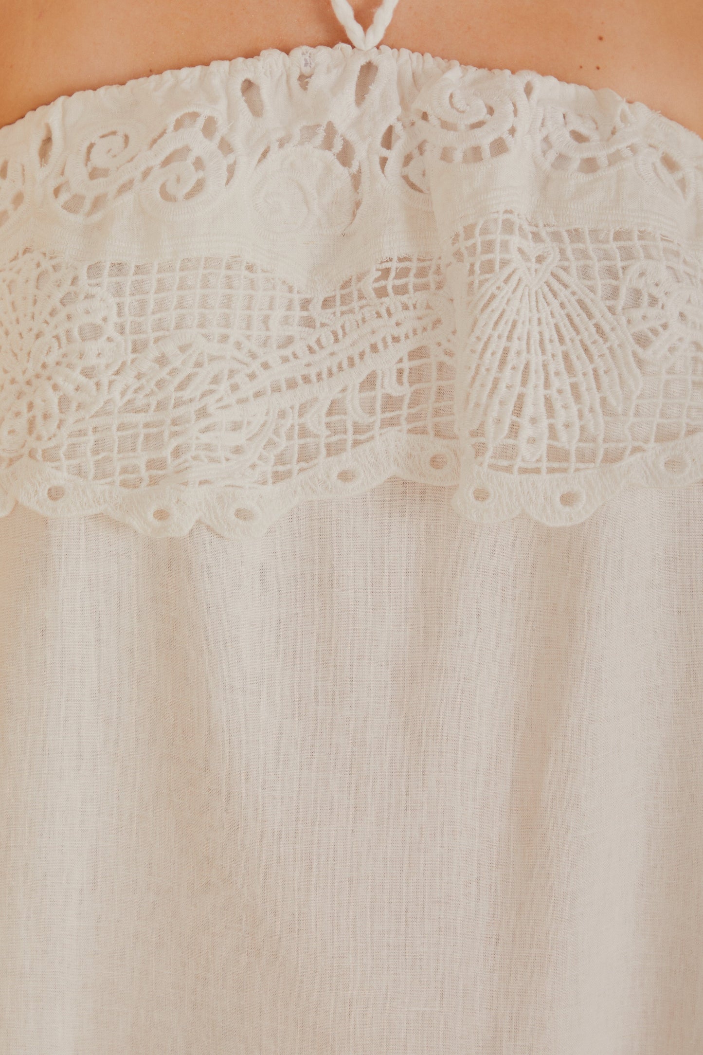 Off-White Embroidered Guipure Euroflax™ Premium Linen Mini Dress