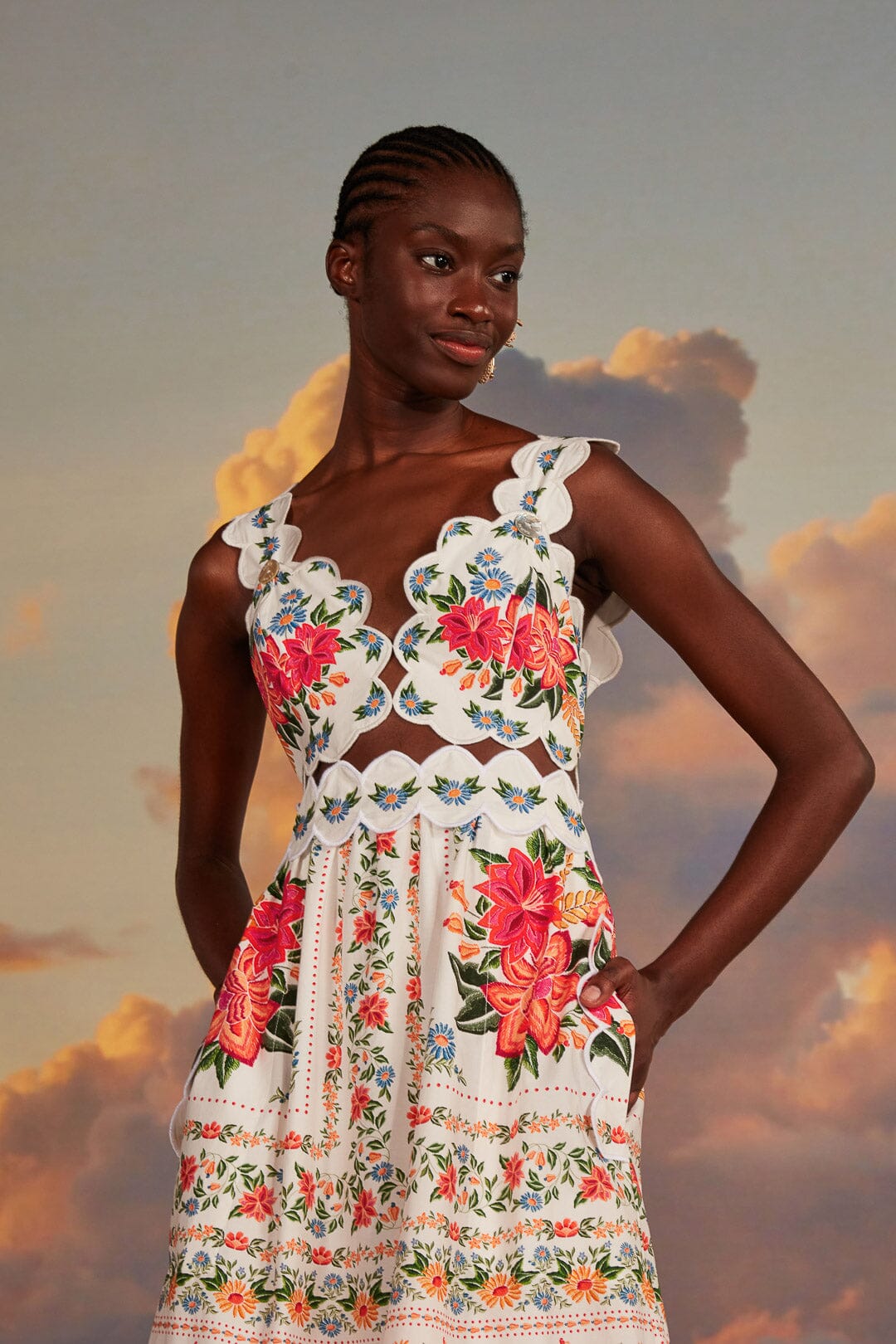 Farm Rio Bloom Garden Midi Dress in Bloom Garden Off-White