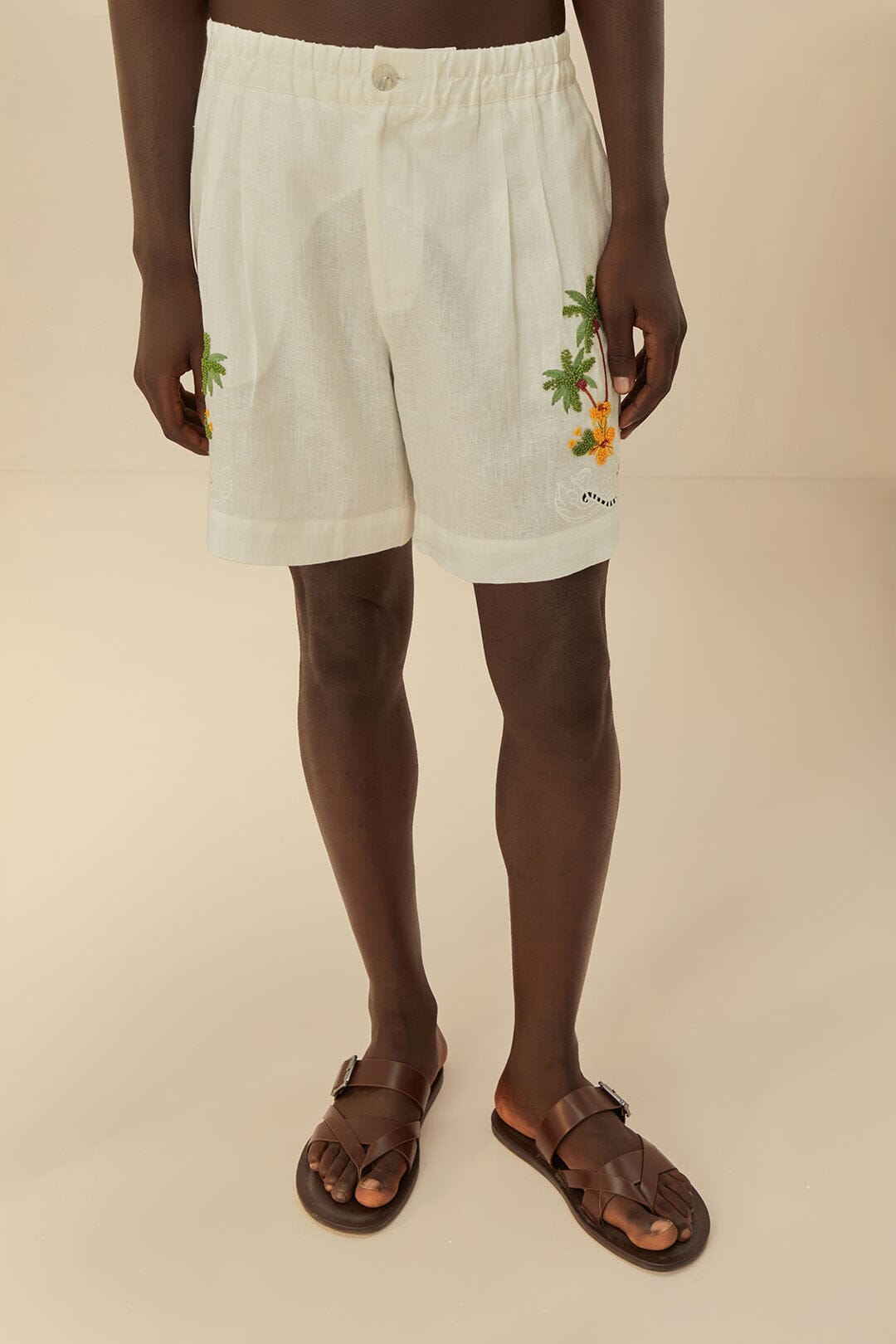 Tropical Destination Embroidered Euroflax™ Premium Linen Shorts