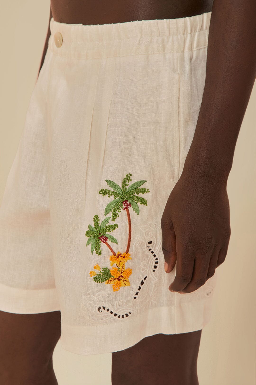 Tropical Destination Embroidered Euroflax™ Premium Linen Shorts