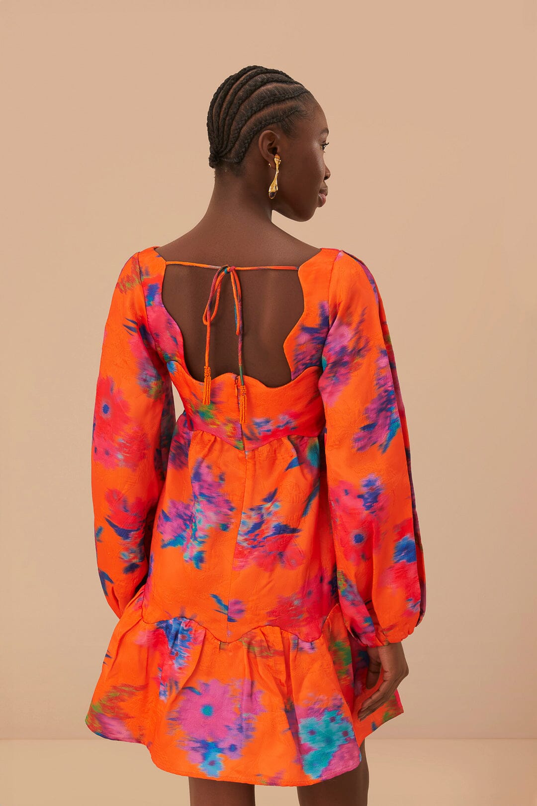 Orange Bouquet Ikat Brocade Mini Dress