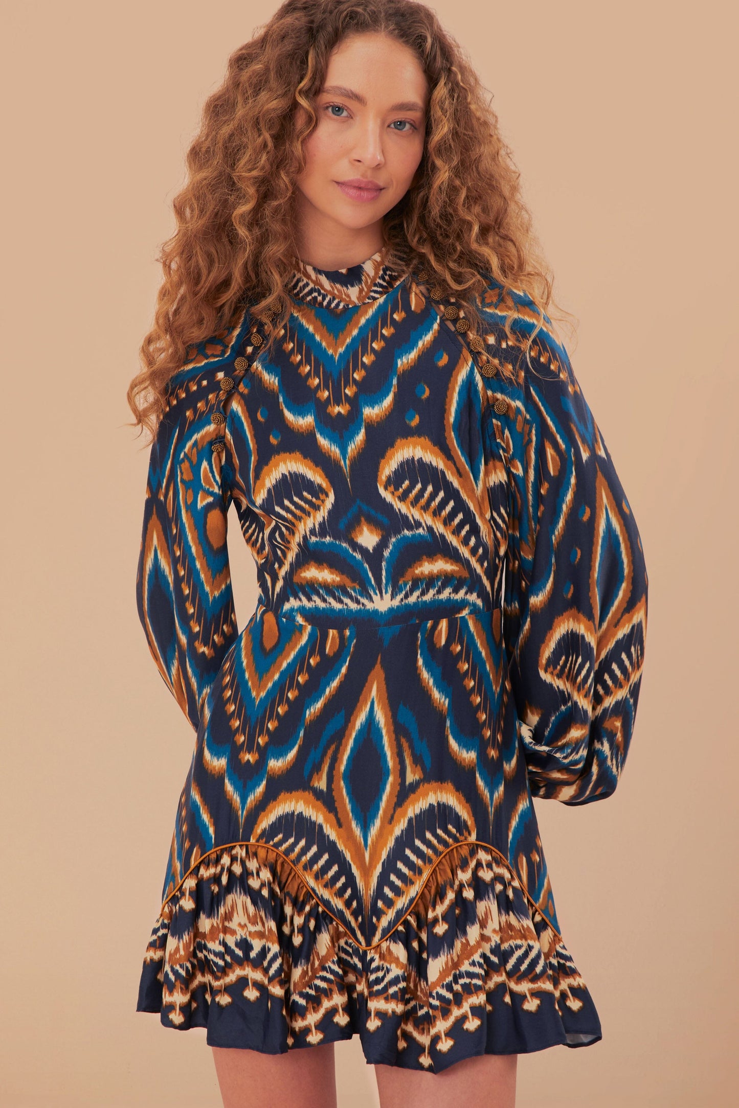 Blue Pineapple Ikat LENZING™ ECOVERO™ Viscose Mini Dress