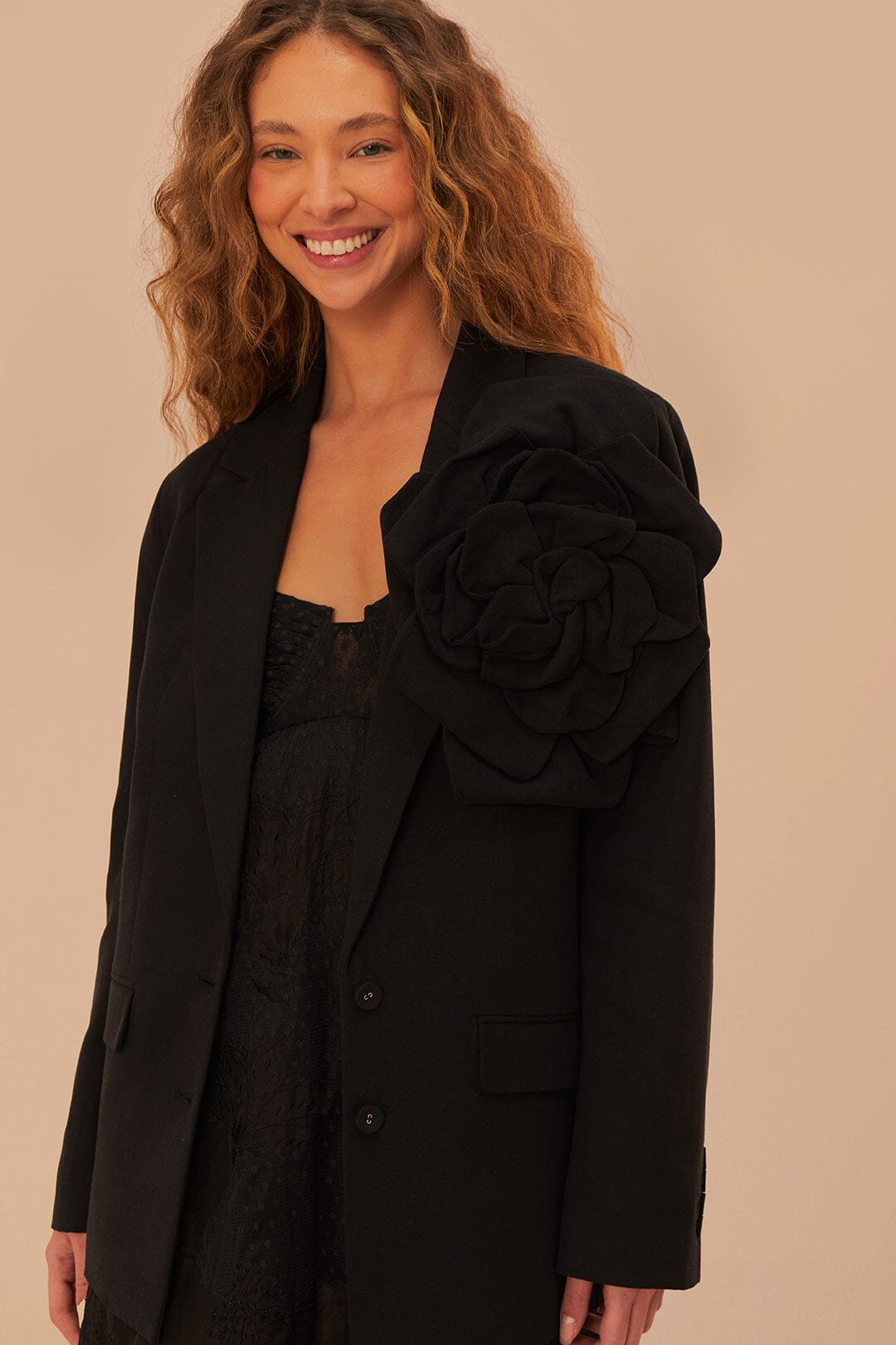 Black Flowered Blazer – FARM Rio