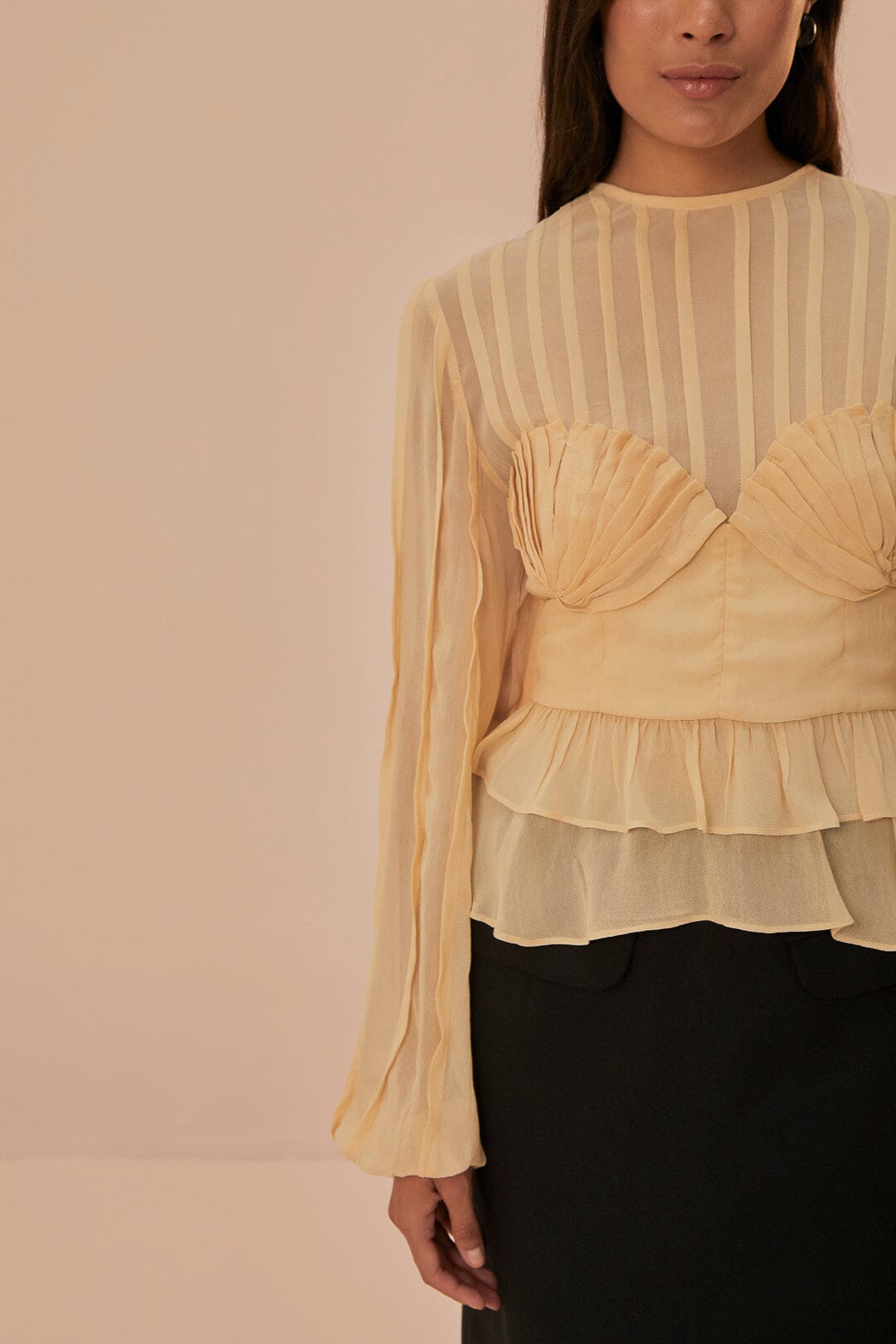 Beige Pleated Bust Blouse