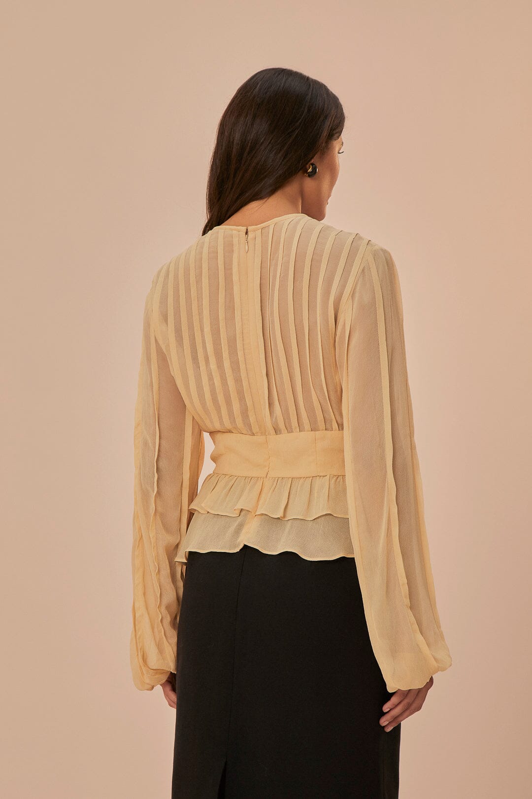 Beige Pleated Bust Blouse