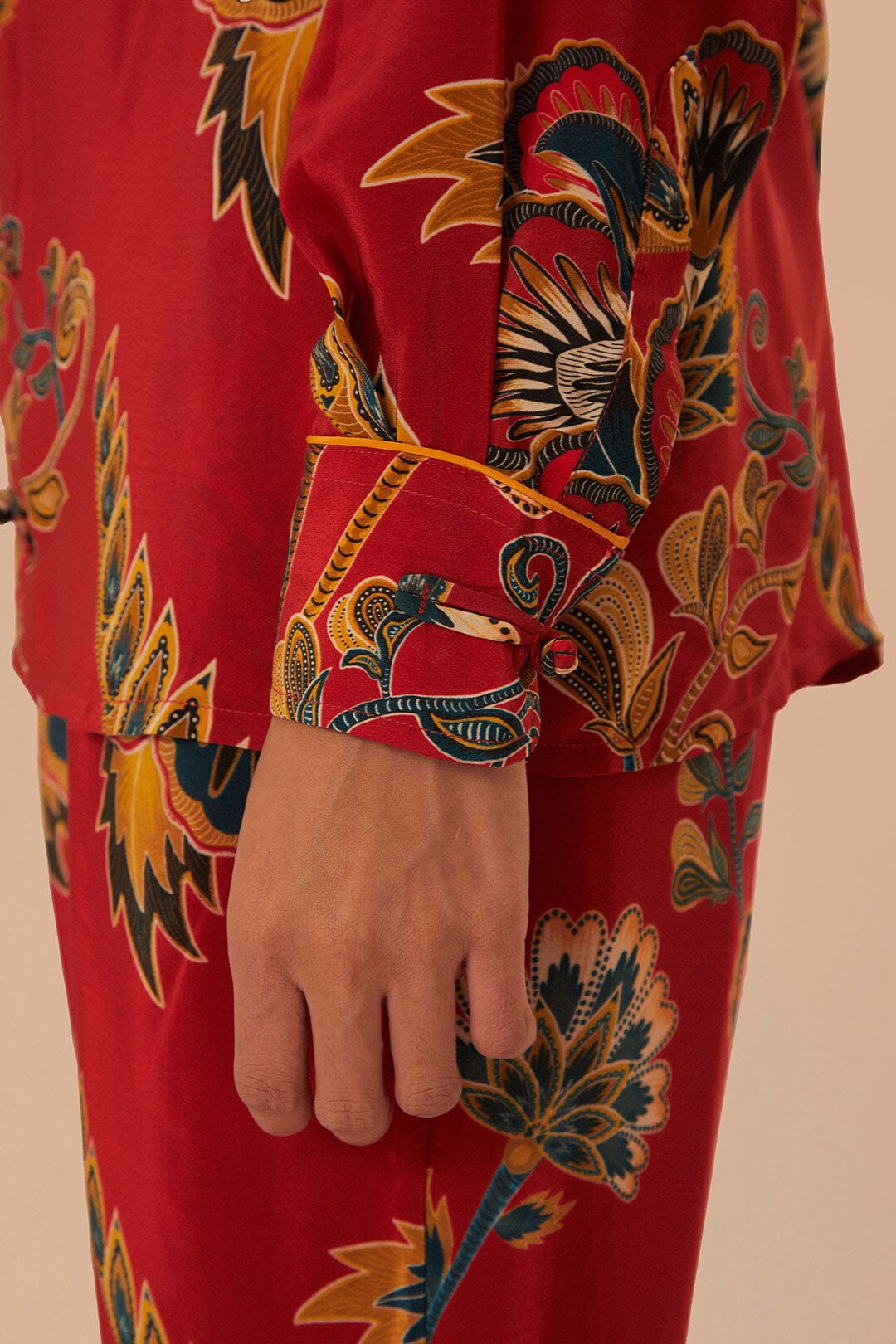 Red Maxi Floral Pajama Shirt