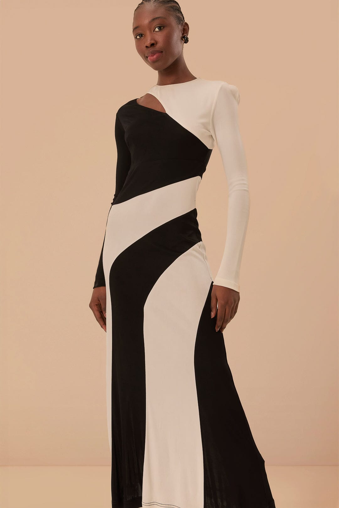 Black And White Cut-Out Long Sleeve Midi Dress – FARM Rio