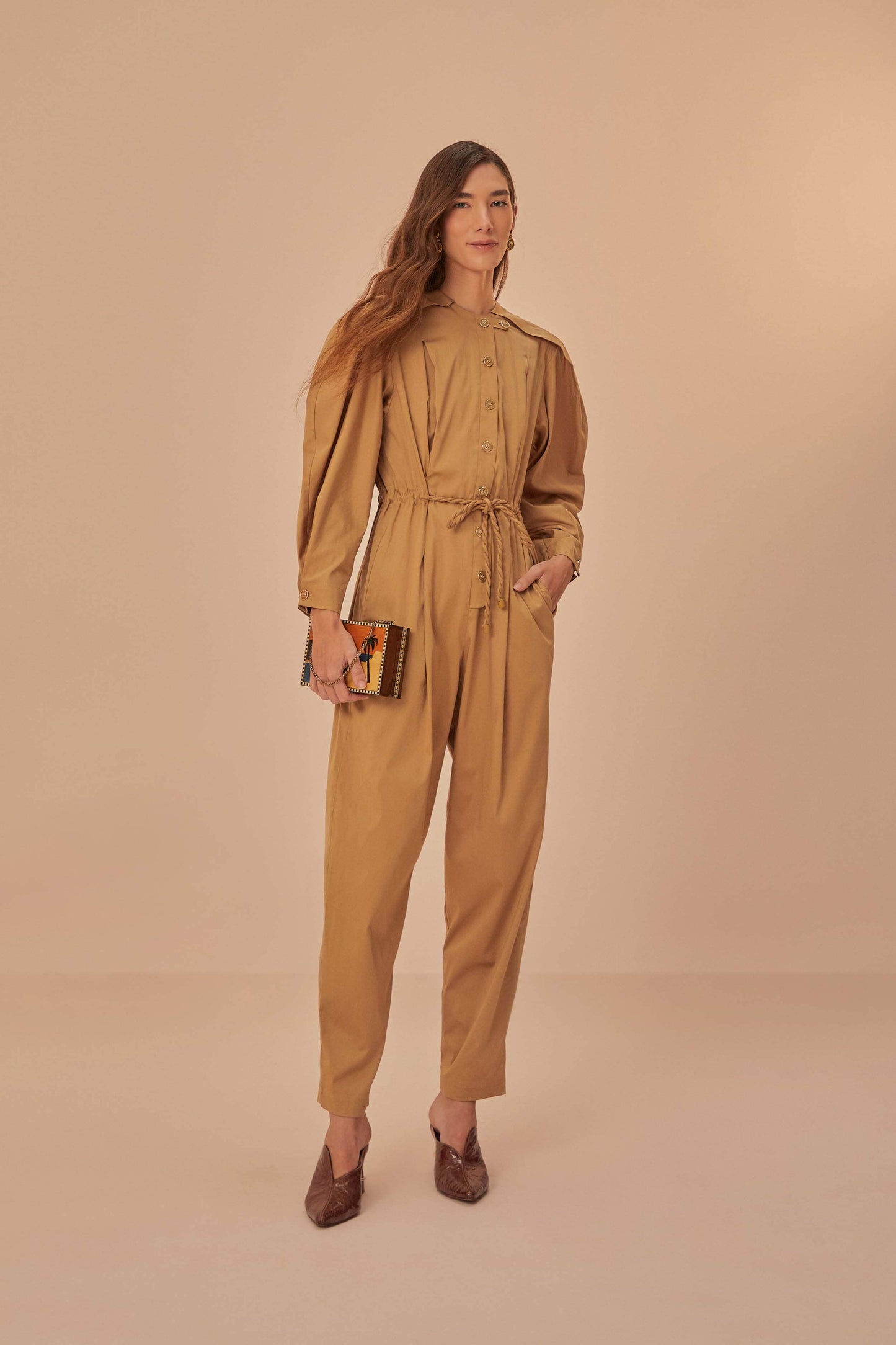 Brown Raglan Sleeve Jumpsuit