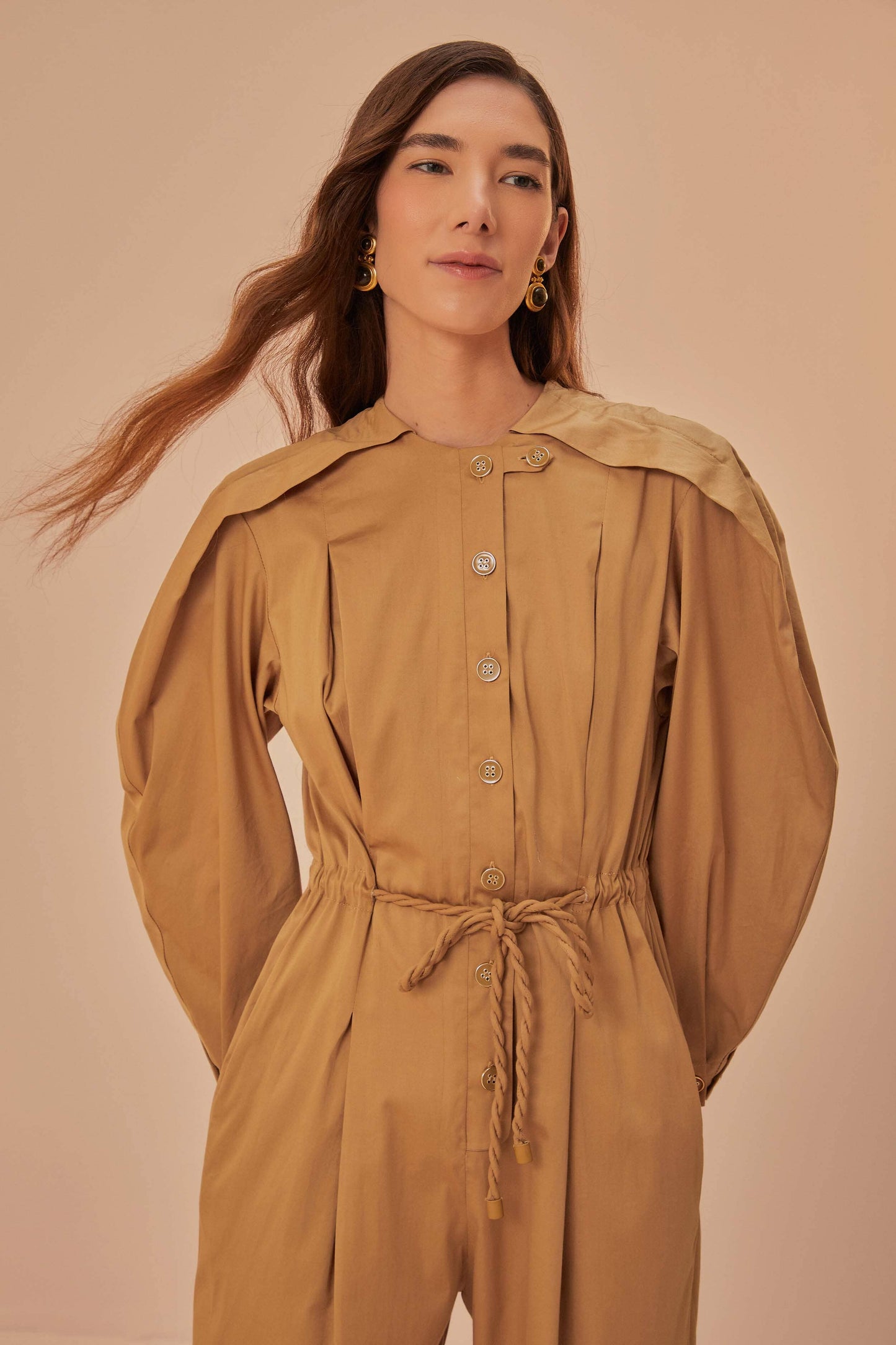 Brown Raglan Sleeve Jumpsuit