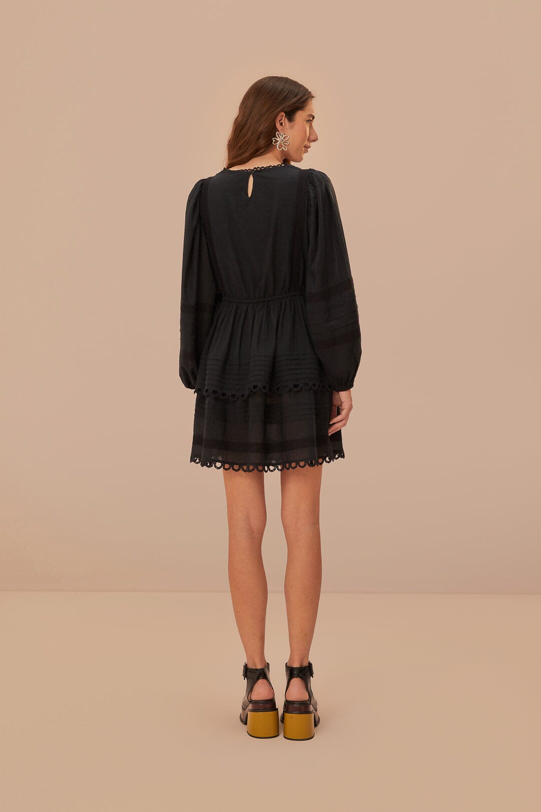 Black Lace Long Sleeve Mini Dress