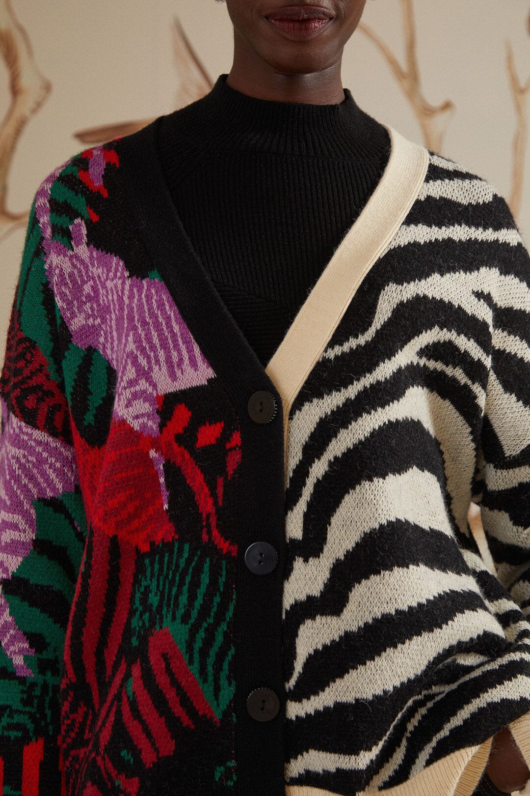 Mixed Zebra Prints Knit Cardigan