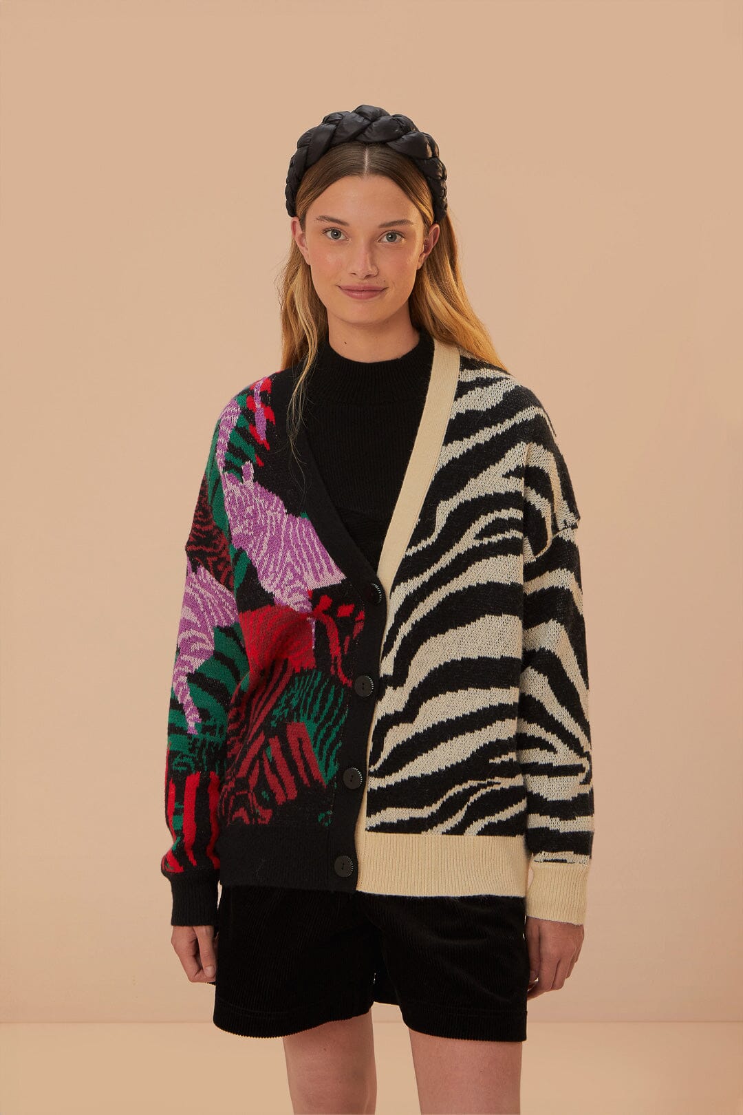 Mixed Zebra Prints Knit Cardigan