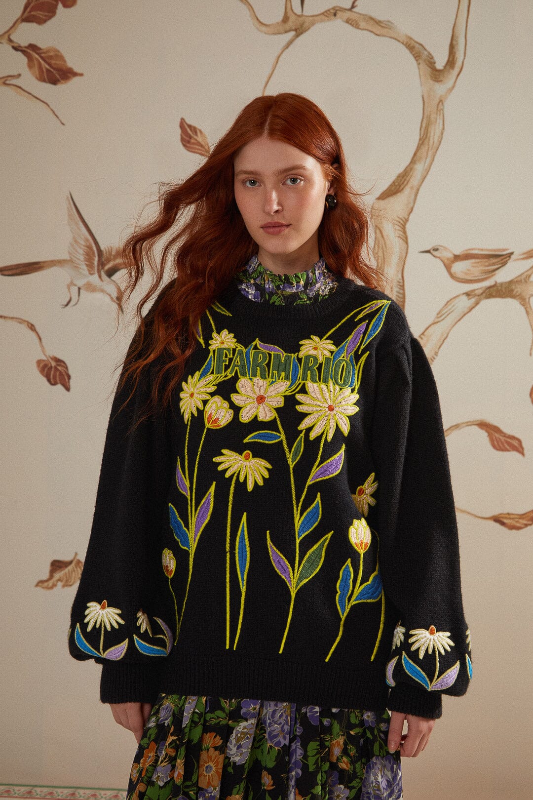 Black Farm Rio Flowers Embroidered Knit Sweater