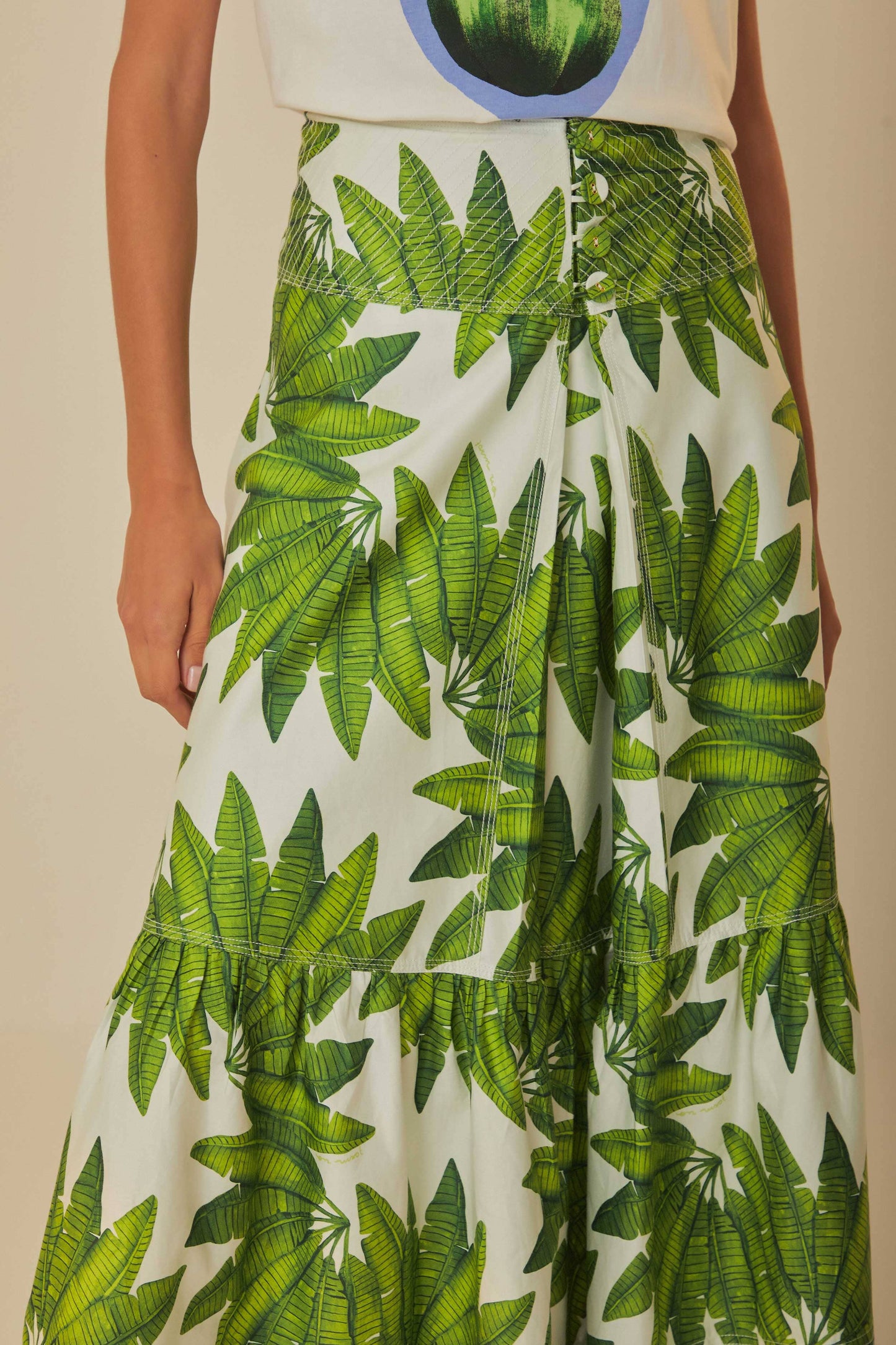 Off-White Palm Fan Organic Cotton Maxi Skirt
