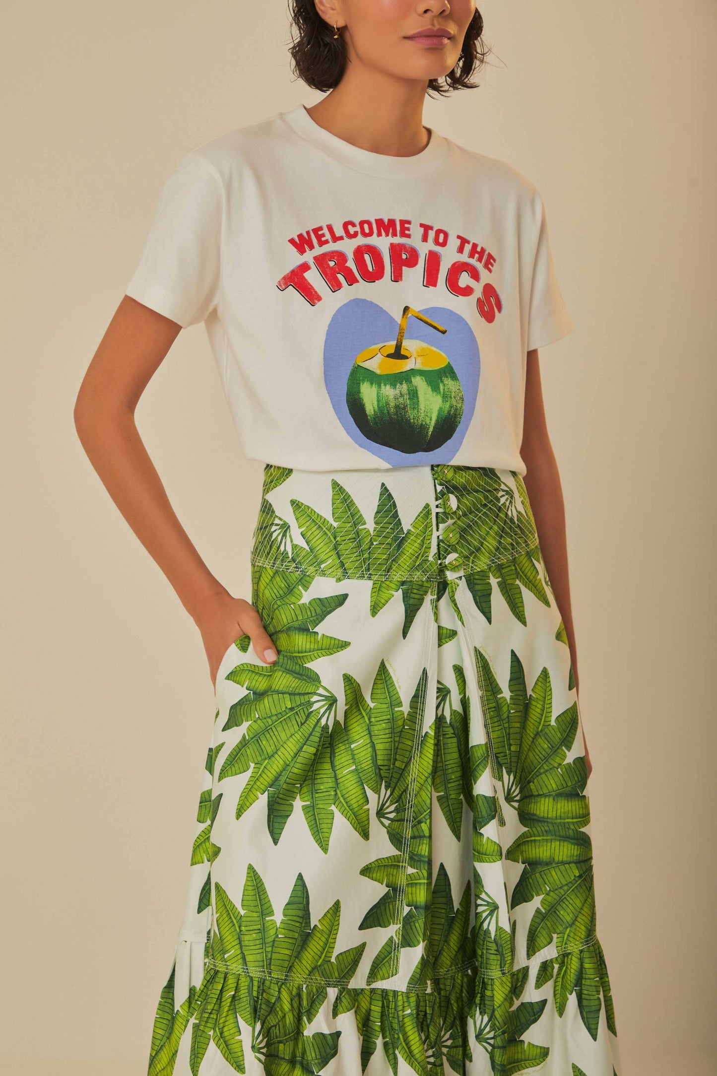 Off-White Palm Fan Organic Cotton Maxi Skirt