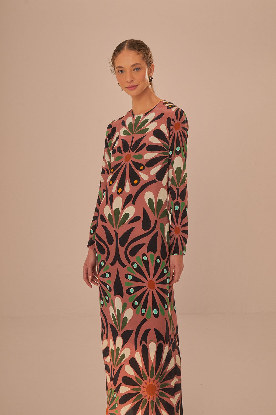 Pink Ainika Flowers Long Sleeve Maxi Dress – FARM Rio