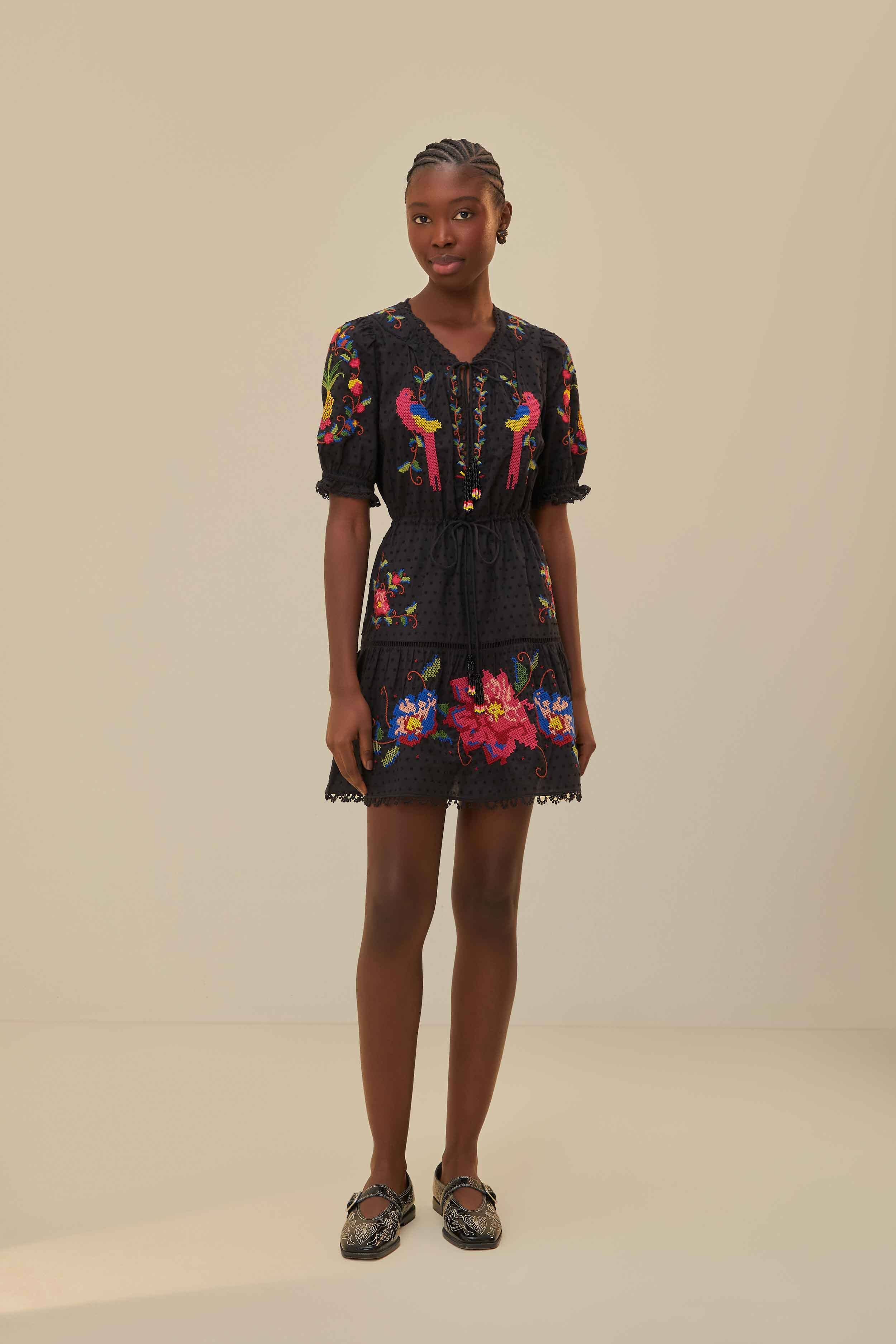 Black Embroidered Mini Dress – FARM Rio